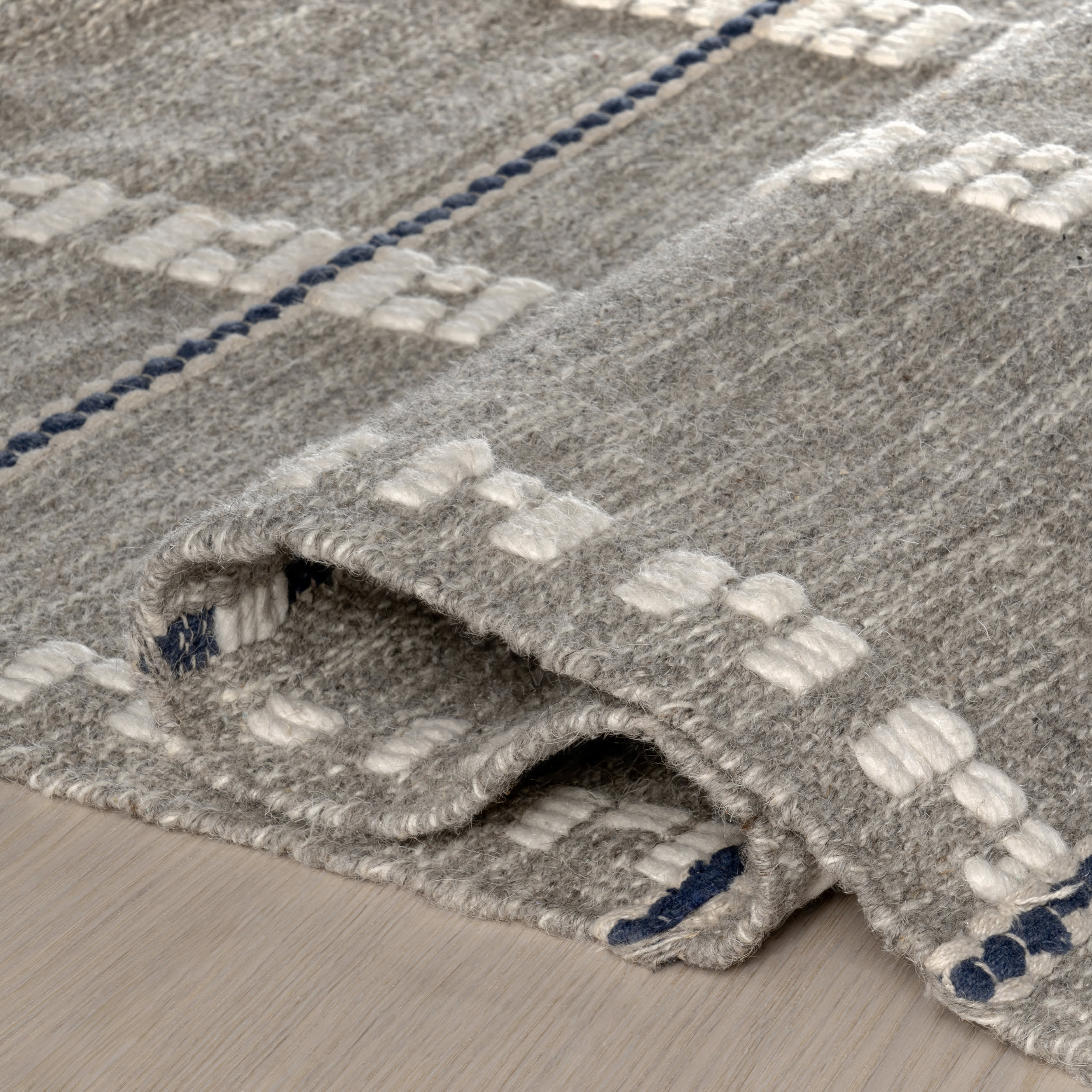 Morgan Geometric Check Wool and Cotton Rug | Grey