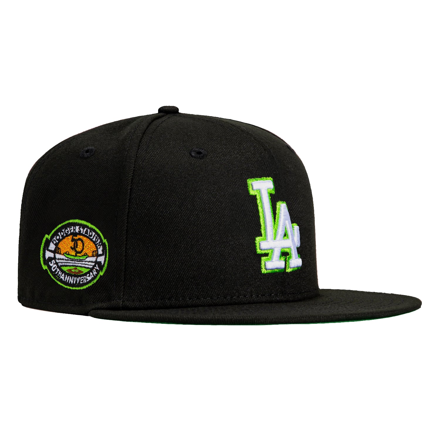 New Era 59Fifty Aux Pack Los Angeles Dodgers 50th Anniversary Stadium Patch Hat - Black, White, Lime Green