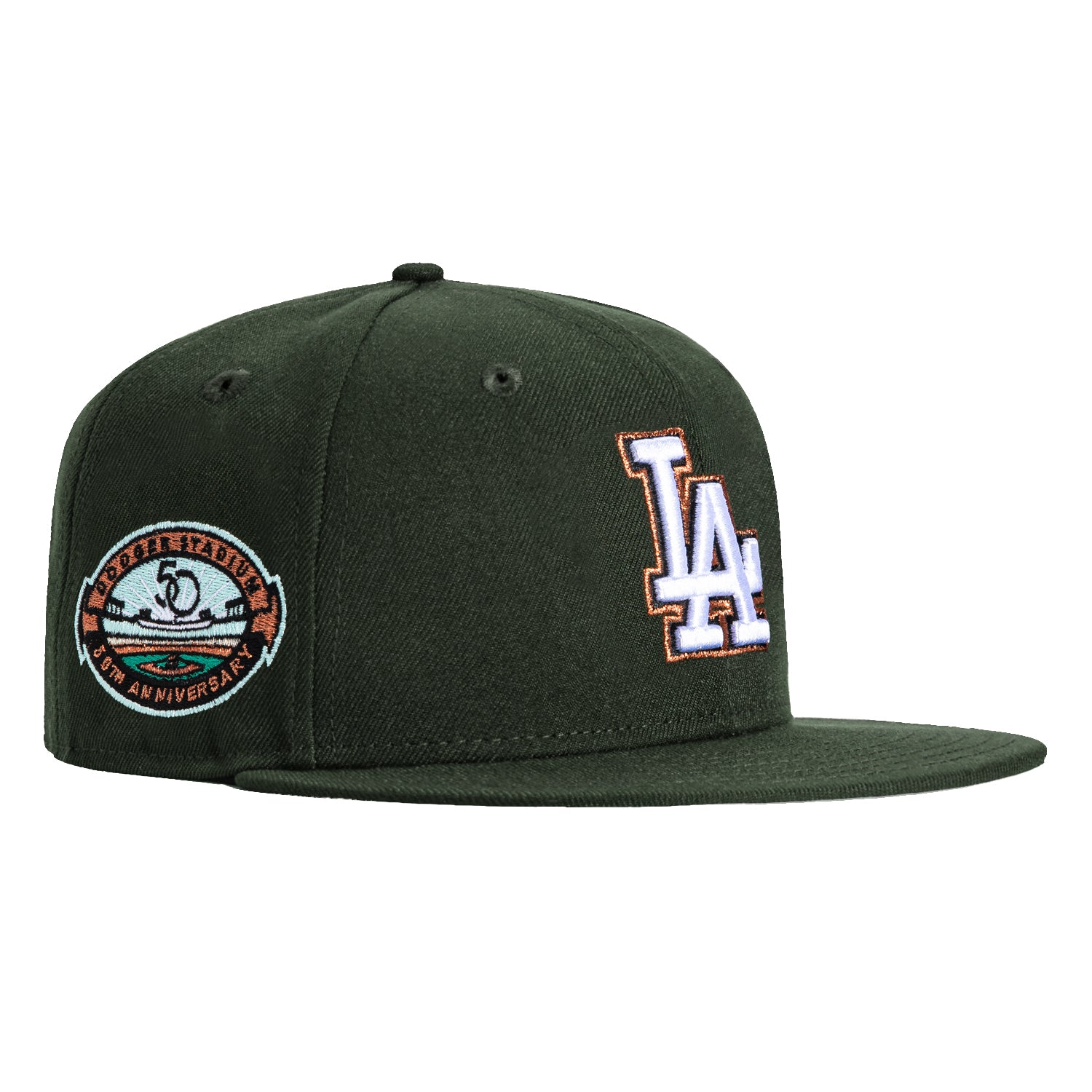 New Era 59Fifty Los Angeles Dodgers 50th Anniversary Stadium Patch Hat - Green, White, Metallic Copper