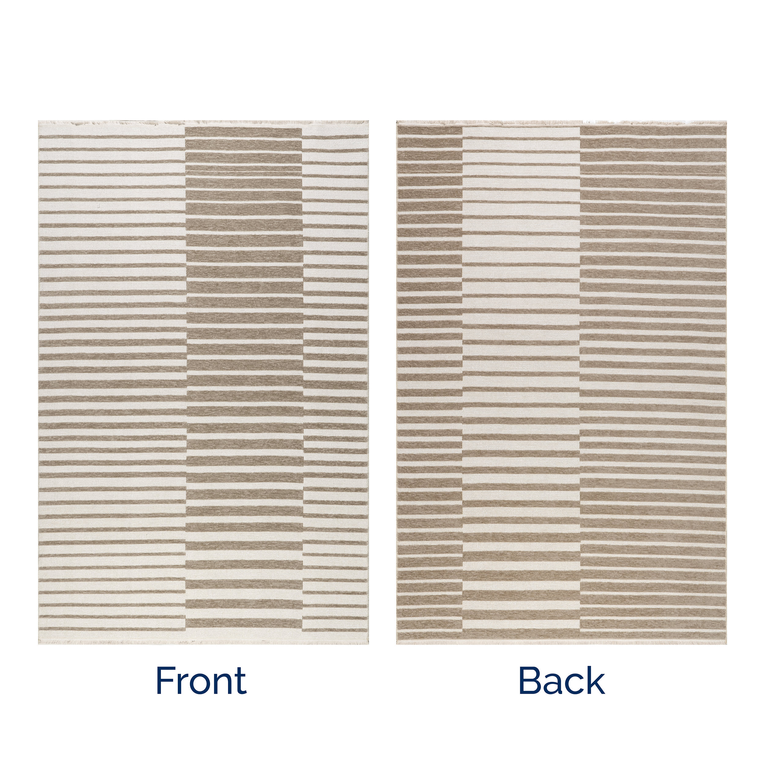 Nova Striped Checkerboard Reversible Washable Rug | Taupe