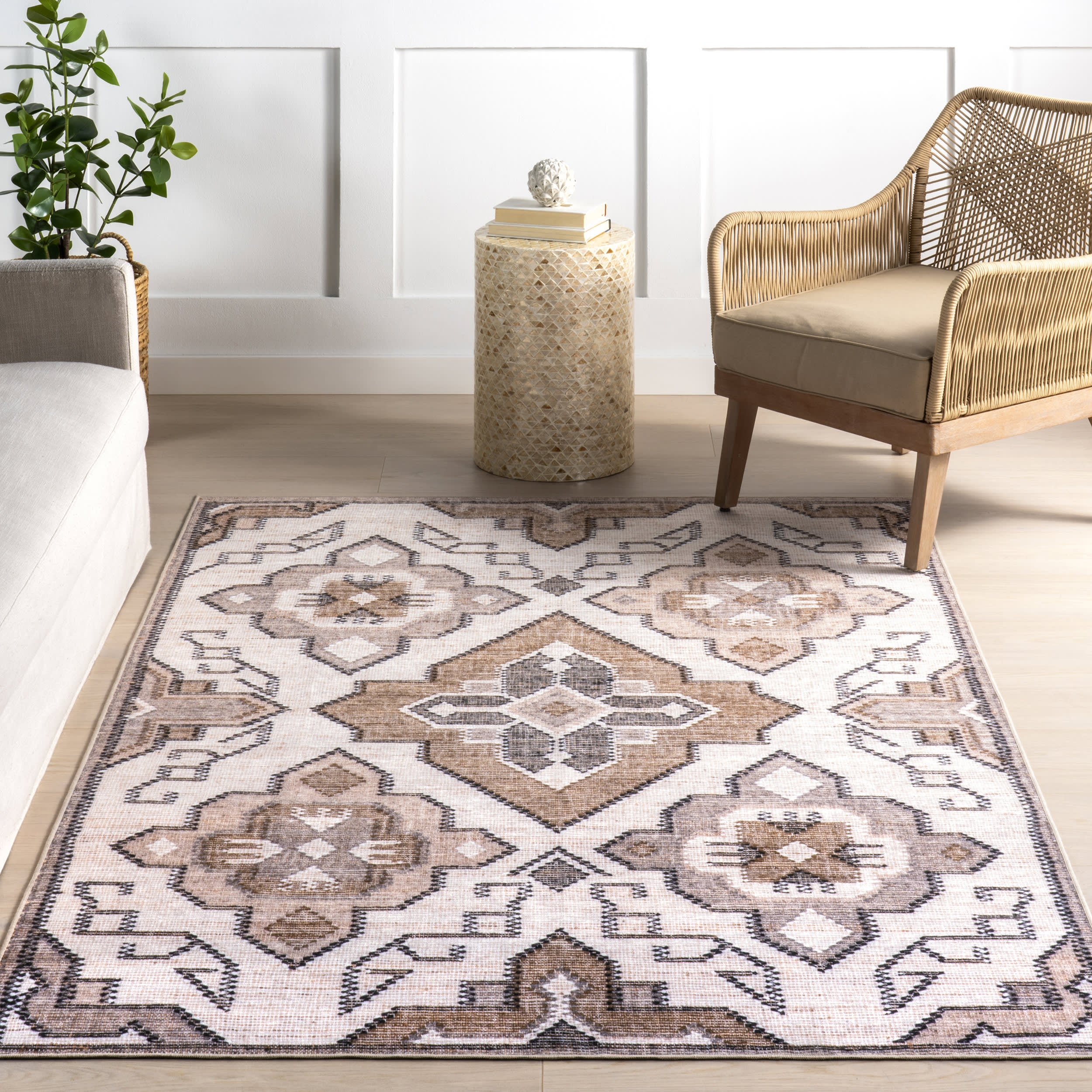 Keily Medallion Spill Proof Washable Rug | Ivory