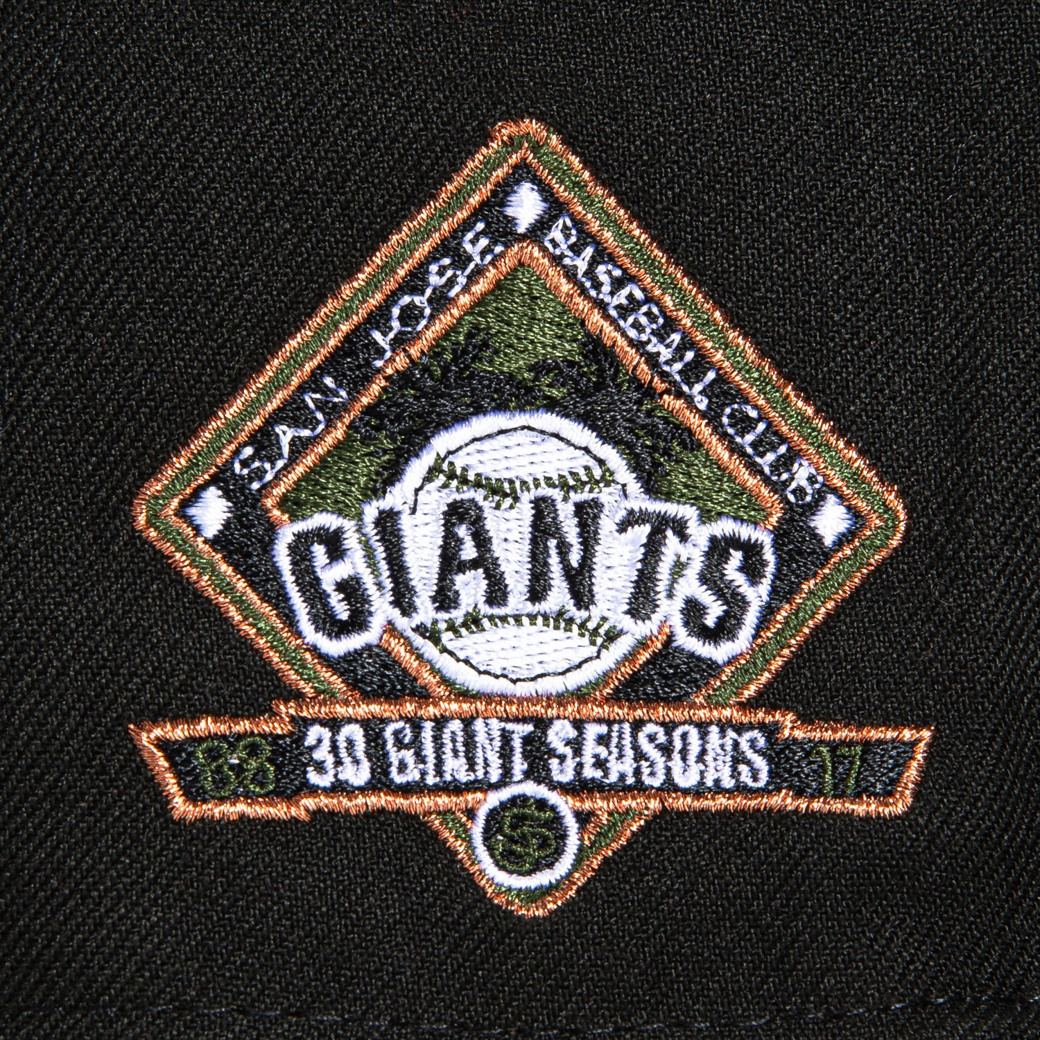 New Era 59Fifty San Jose Giants 30th Anniversary Patch Hat - Black, Olive, Metallic Copper