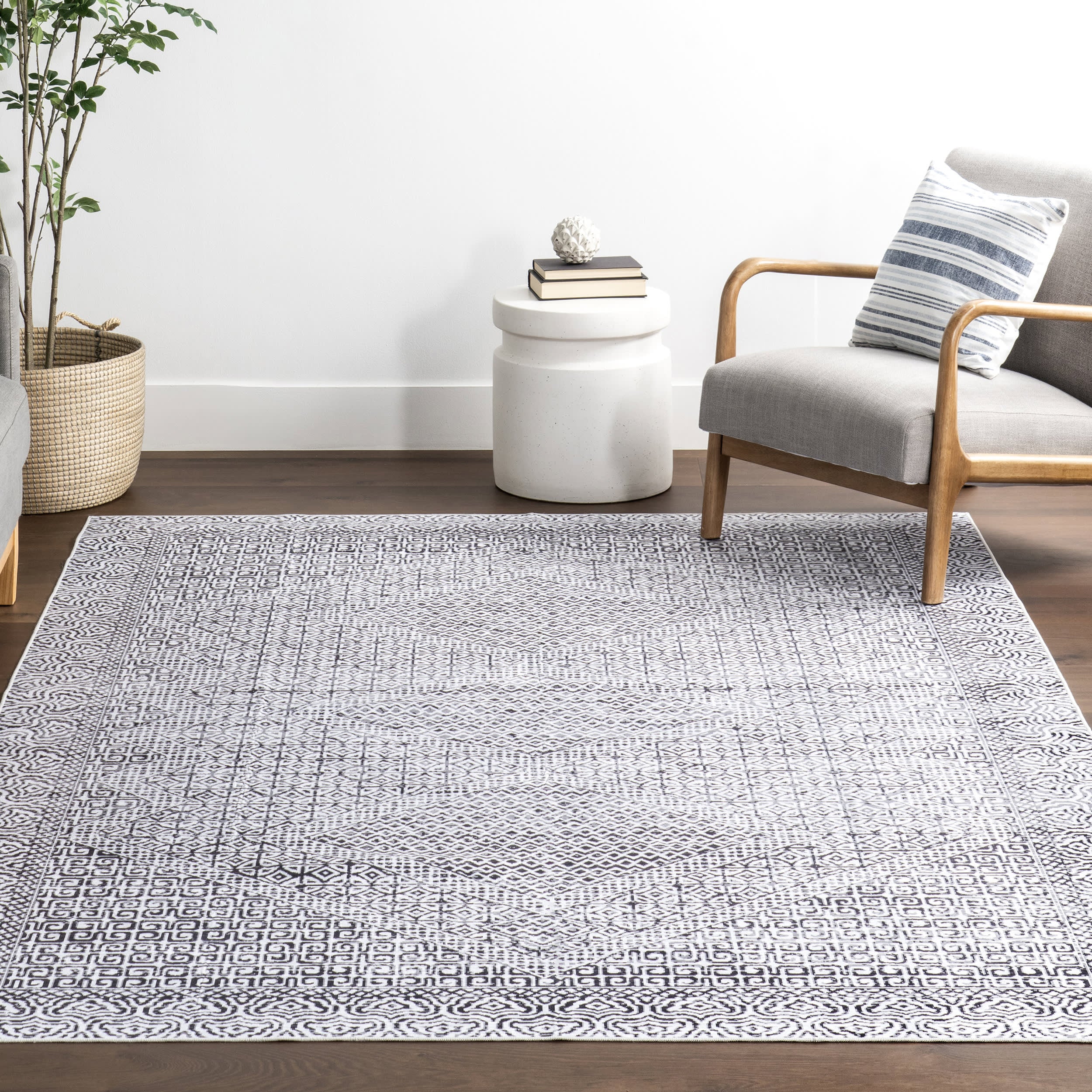 Diamond Mosaic Spill Proof Washable Rug | Grey