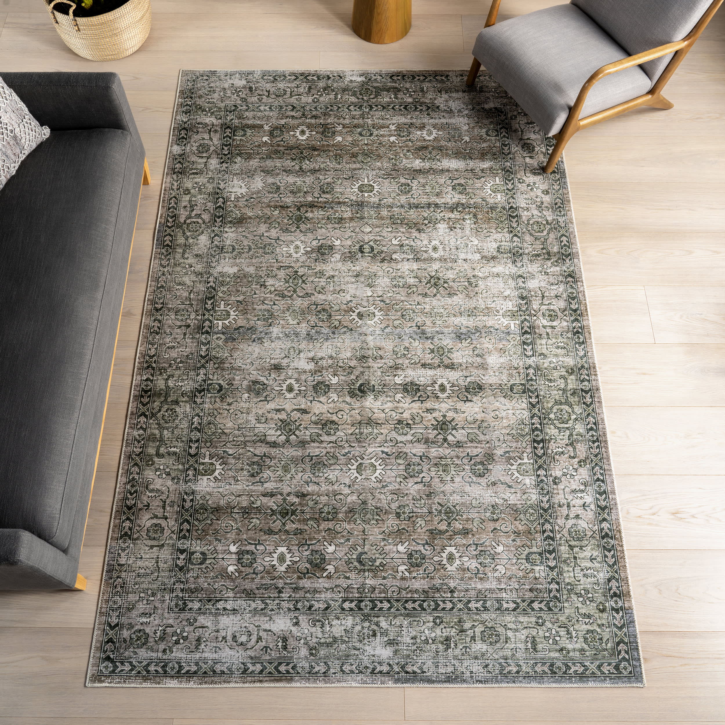 Myrtle Spill Proof Washable Vintage Rug | Sage Green