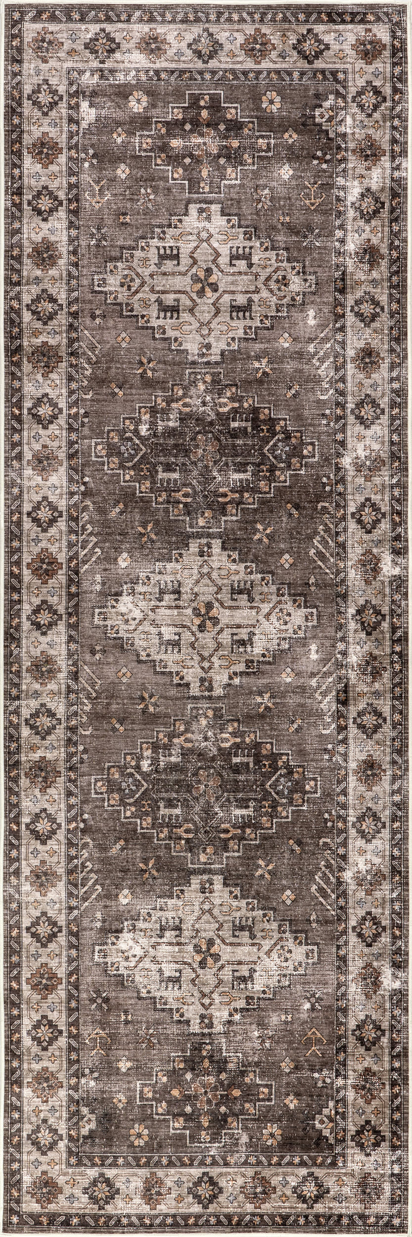 Barbary Distressed Spill Proof Washable Rug | Dark Brown