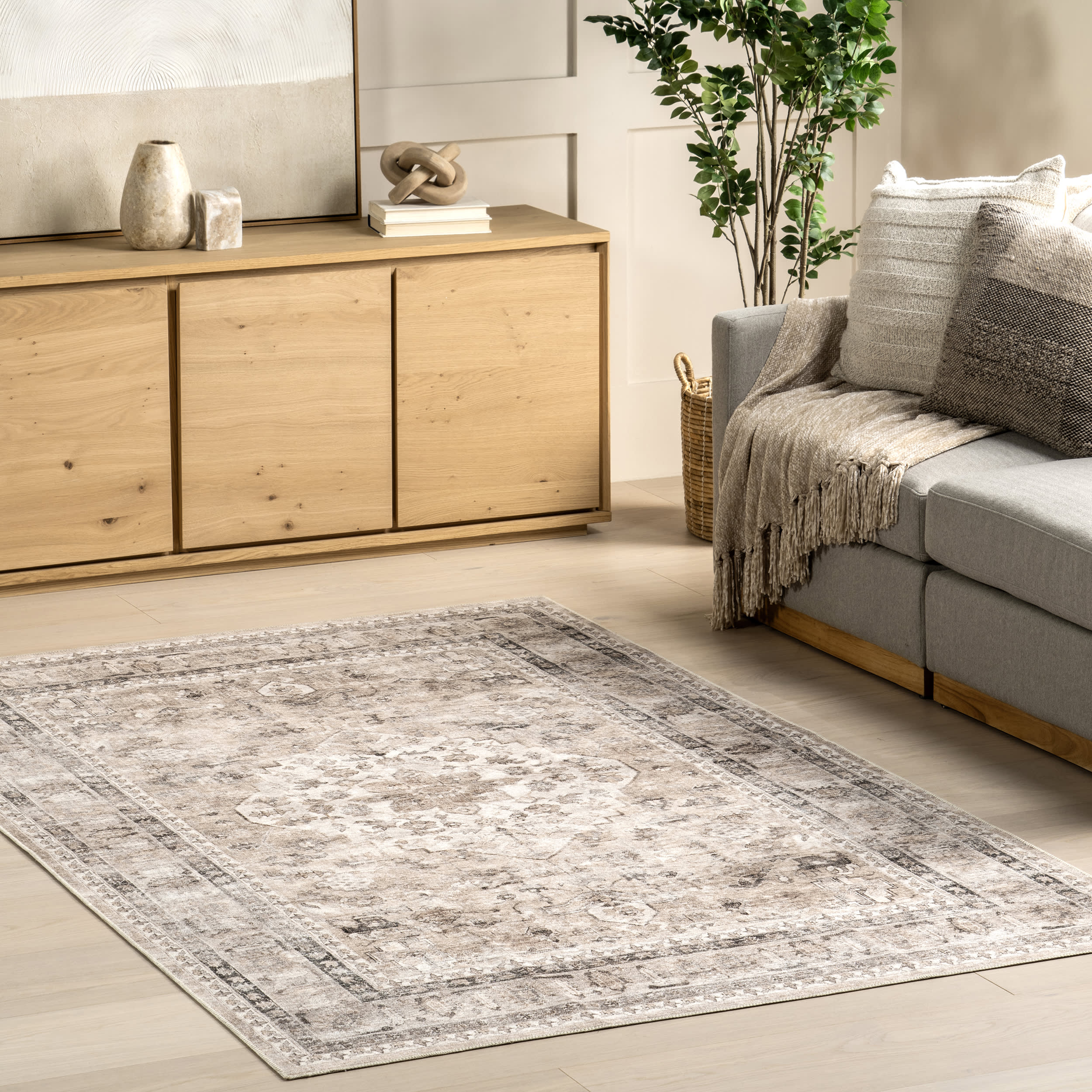 Keyara Spill Proof Washable Rug | Stone