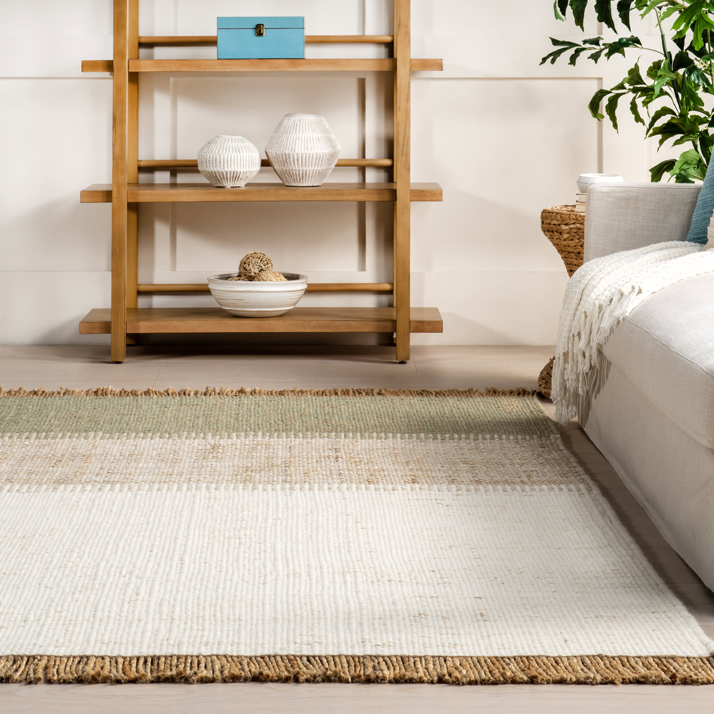 Belinda Striped Fringed Rug | Mint Green