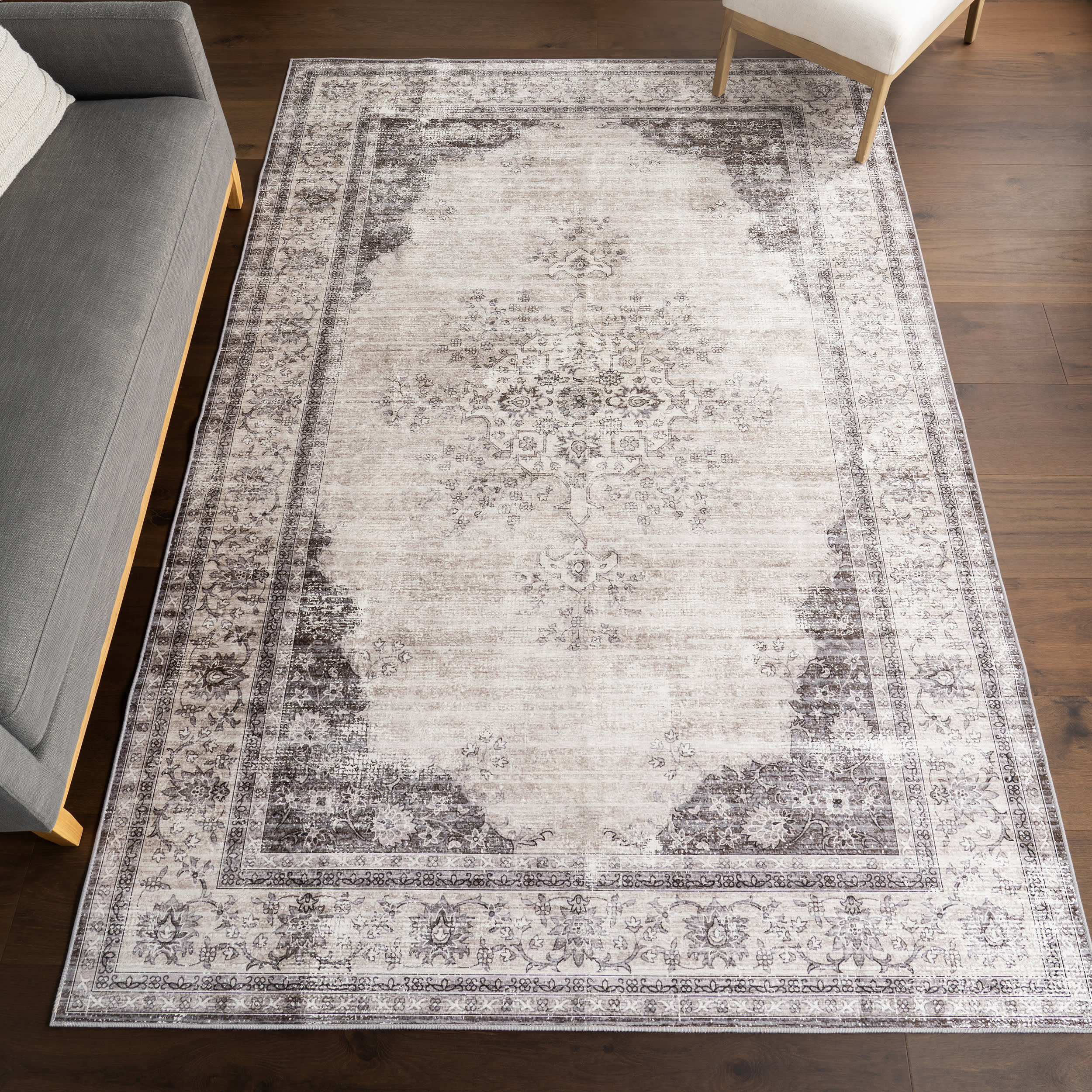 Rosewood Vintage Spill Proof Washable Rug | Ivory