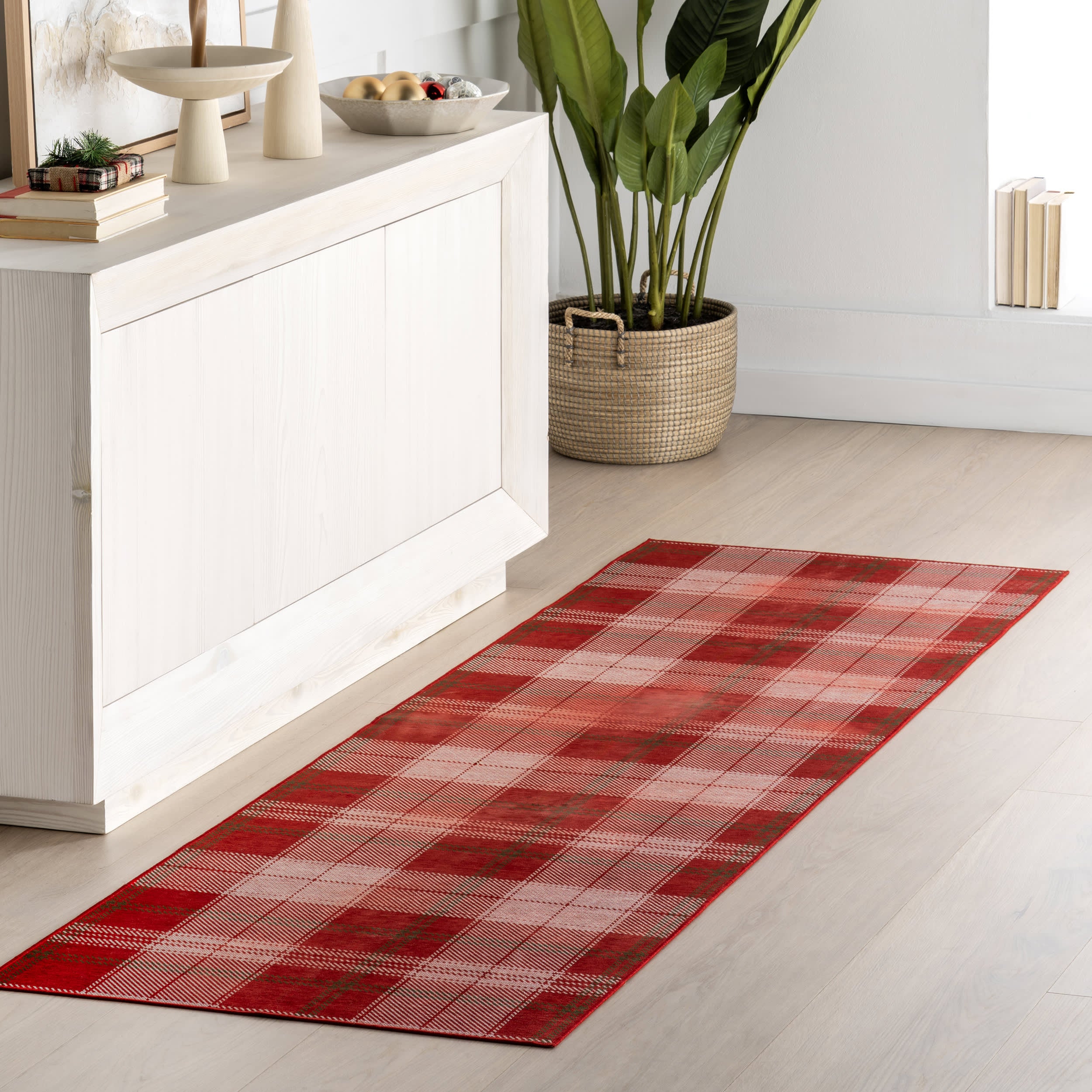 Tytiana Plaid Spill Proof Washable Rug | Red