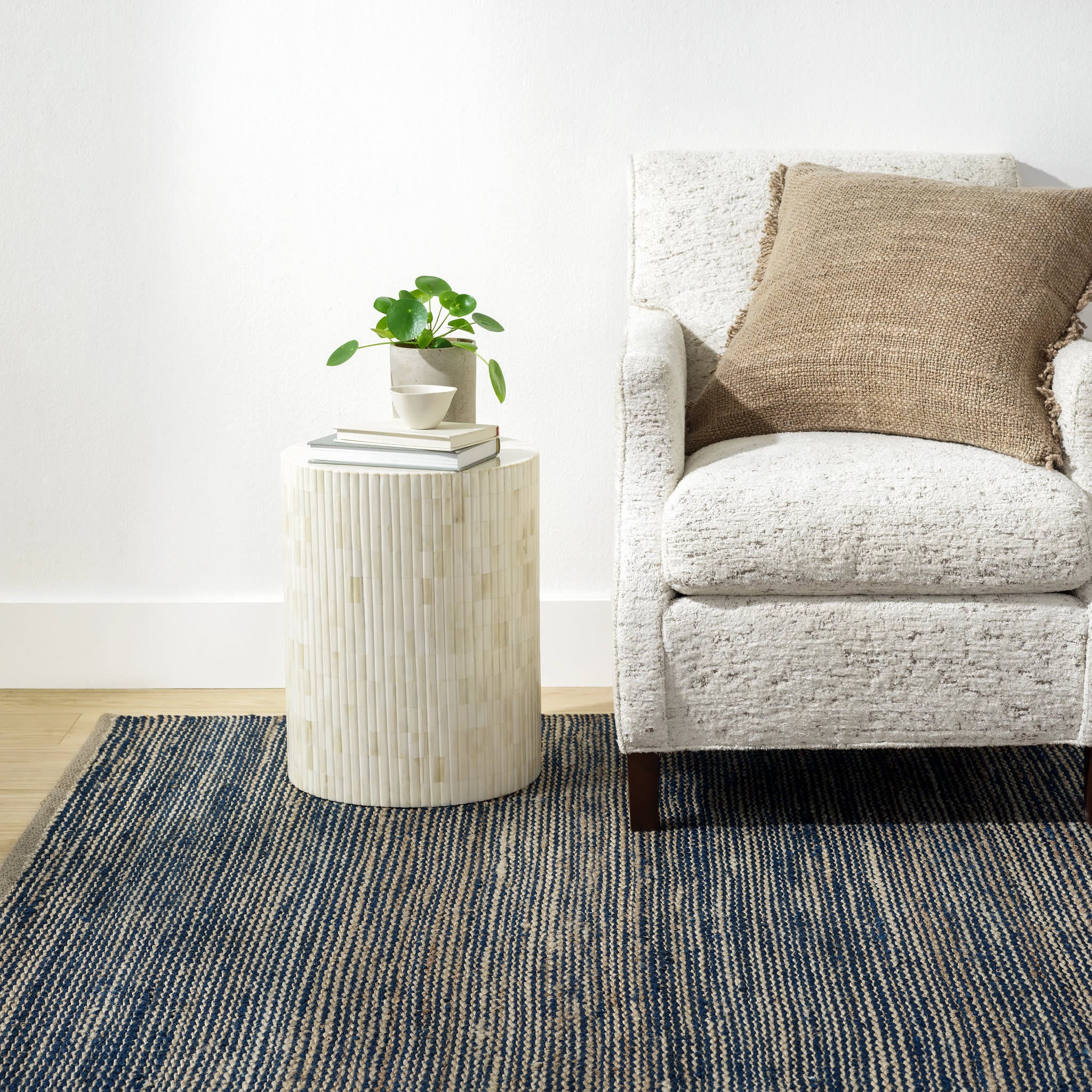 Striped Blue/Natural Handwoven Jute Rug