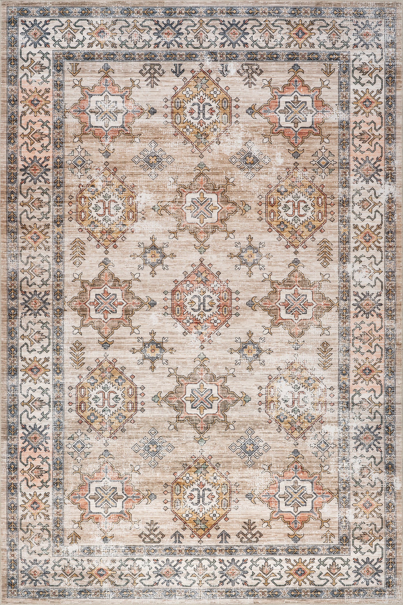 Francesca Timeworn Charm Spill Proof Washable Rug | Beige