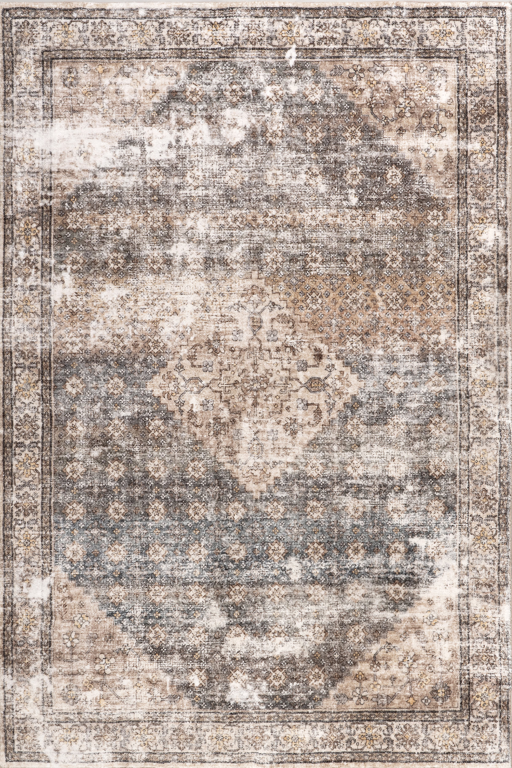 Nerissa Medallion Washable Rug | Grey