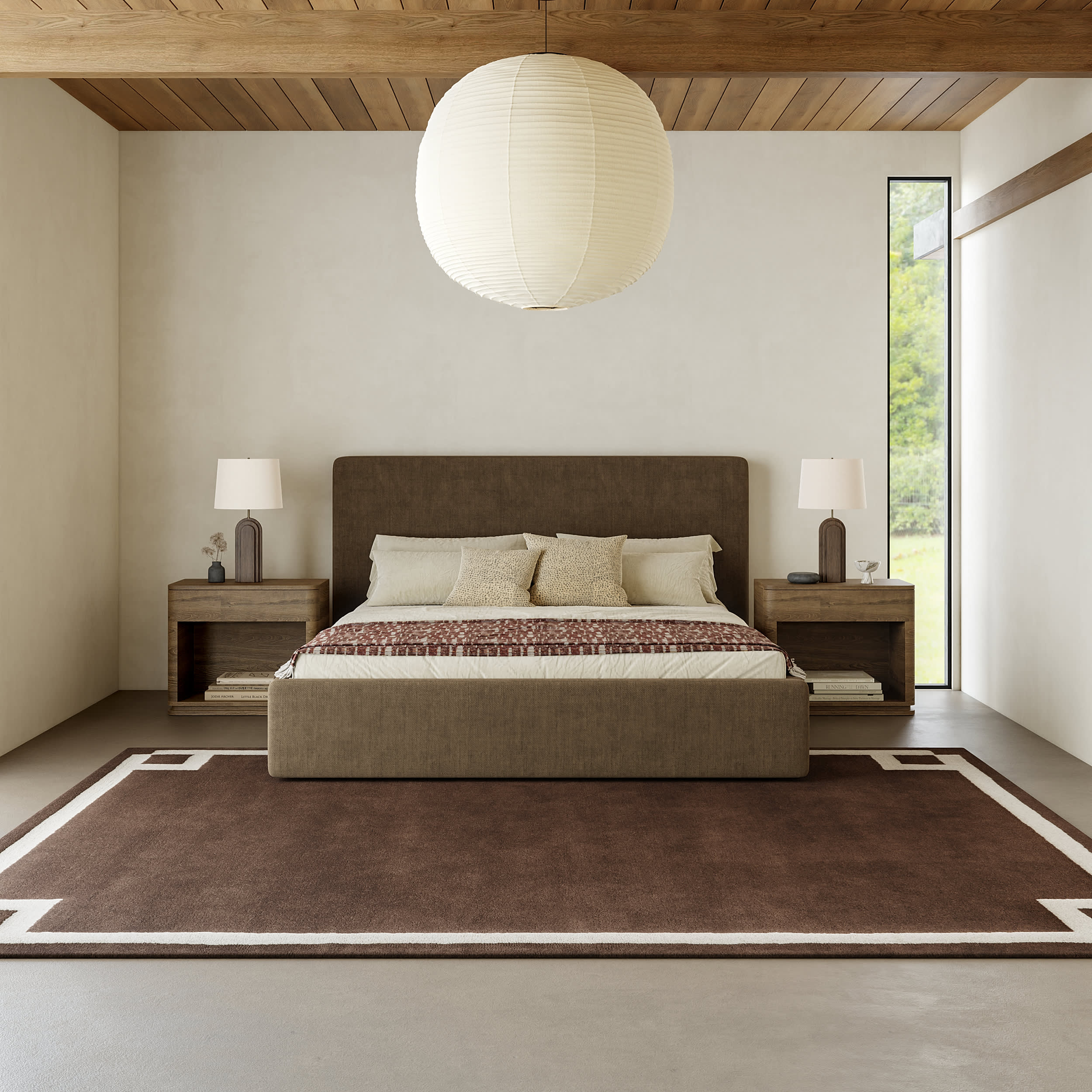 Grace Bordered Wool Rug | Brown