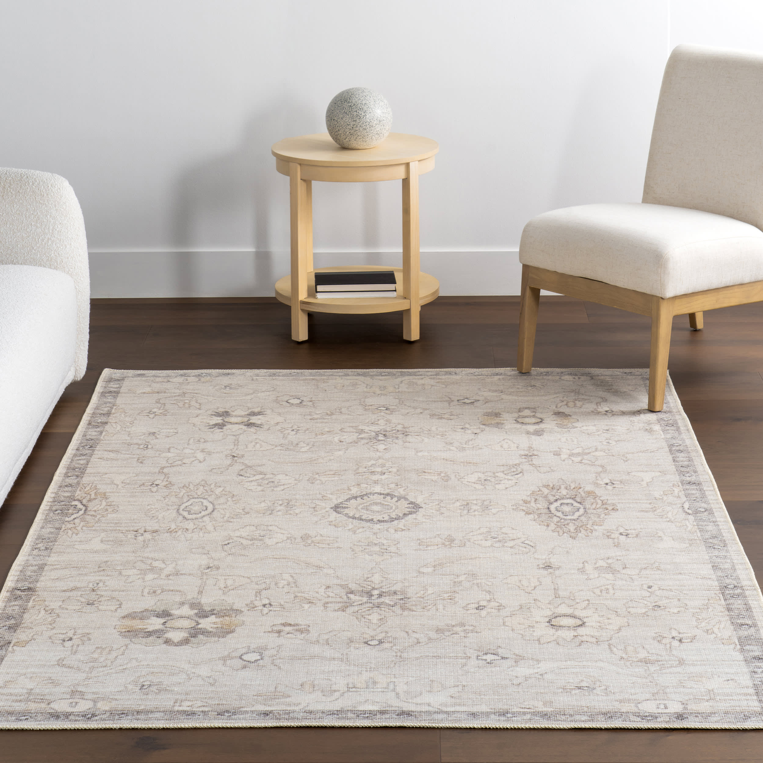 Cadence Floral Washable Rug | Taupe