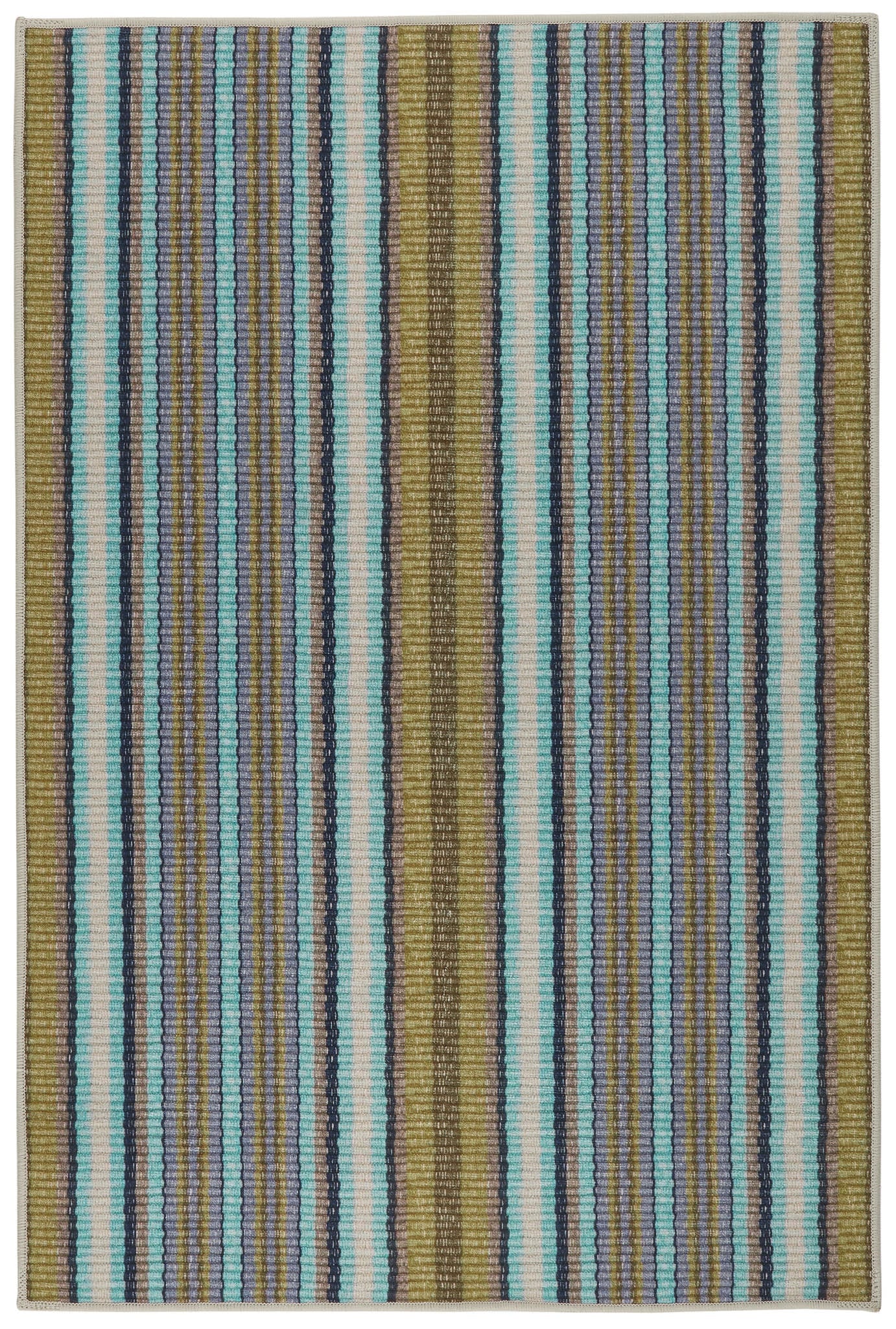 Treehouse Stripe Green Machine Washable Rug