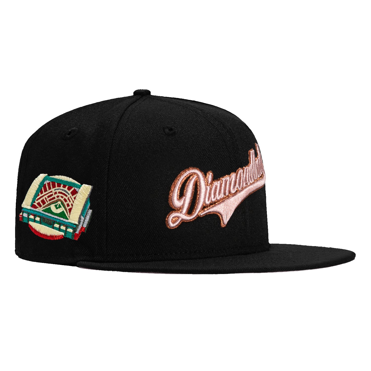 New Era 59Fifty Arizona Diamondbacks Chase Field Patch Script Hat - Black, Apricot, Metallic Copper