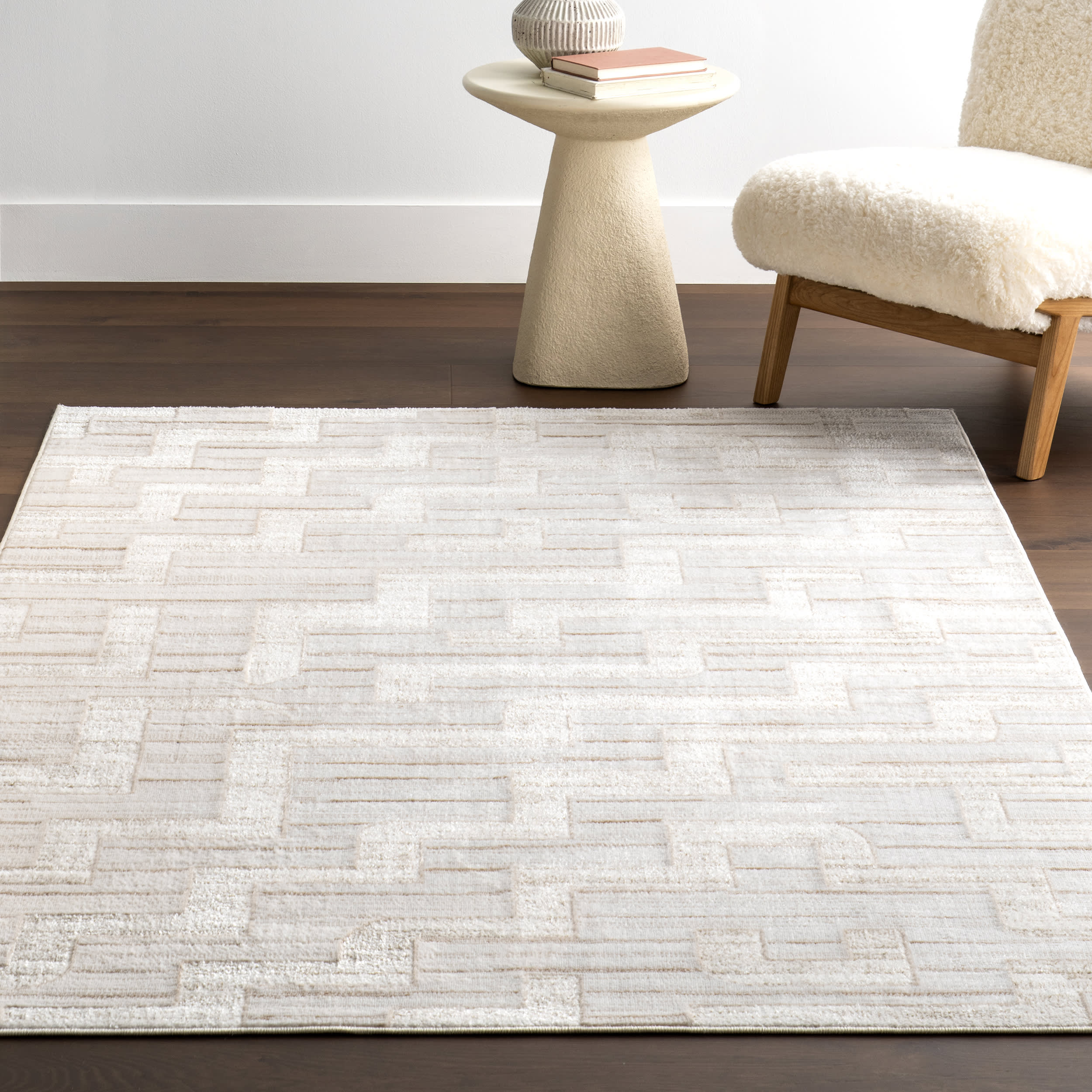 Chana Geometric Washable Rug | Ivory