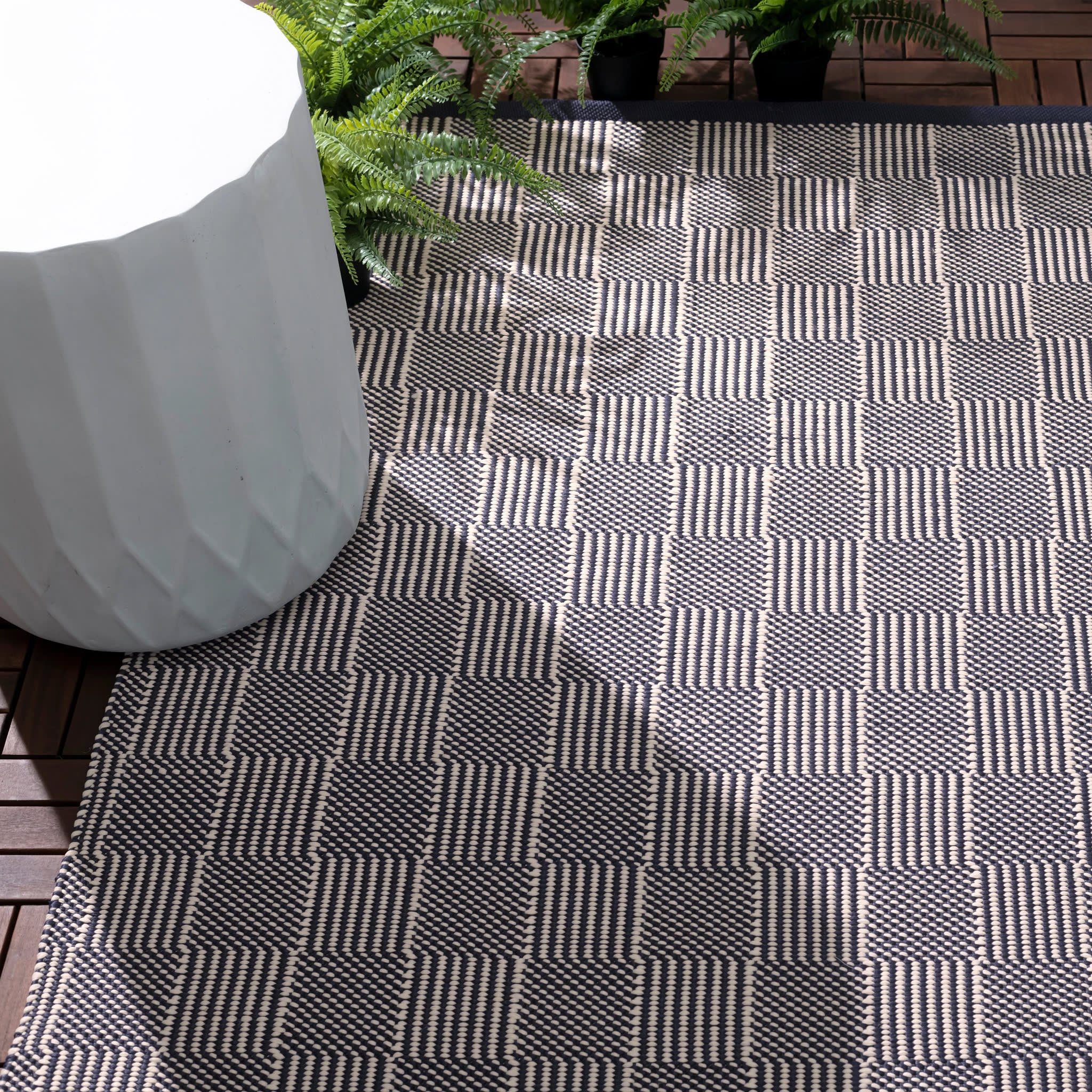 Squares Navy Handwoven Indoor/Outdoor Rug