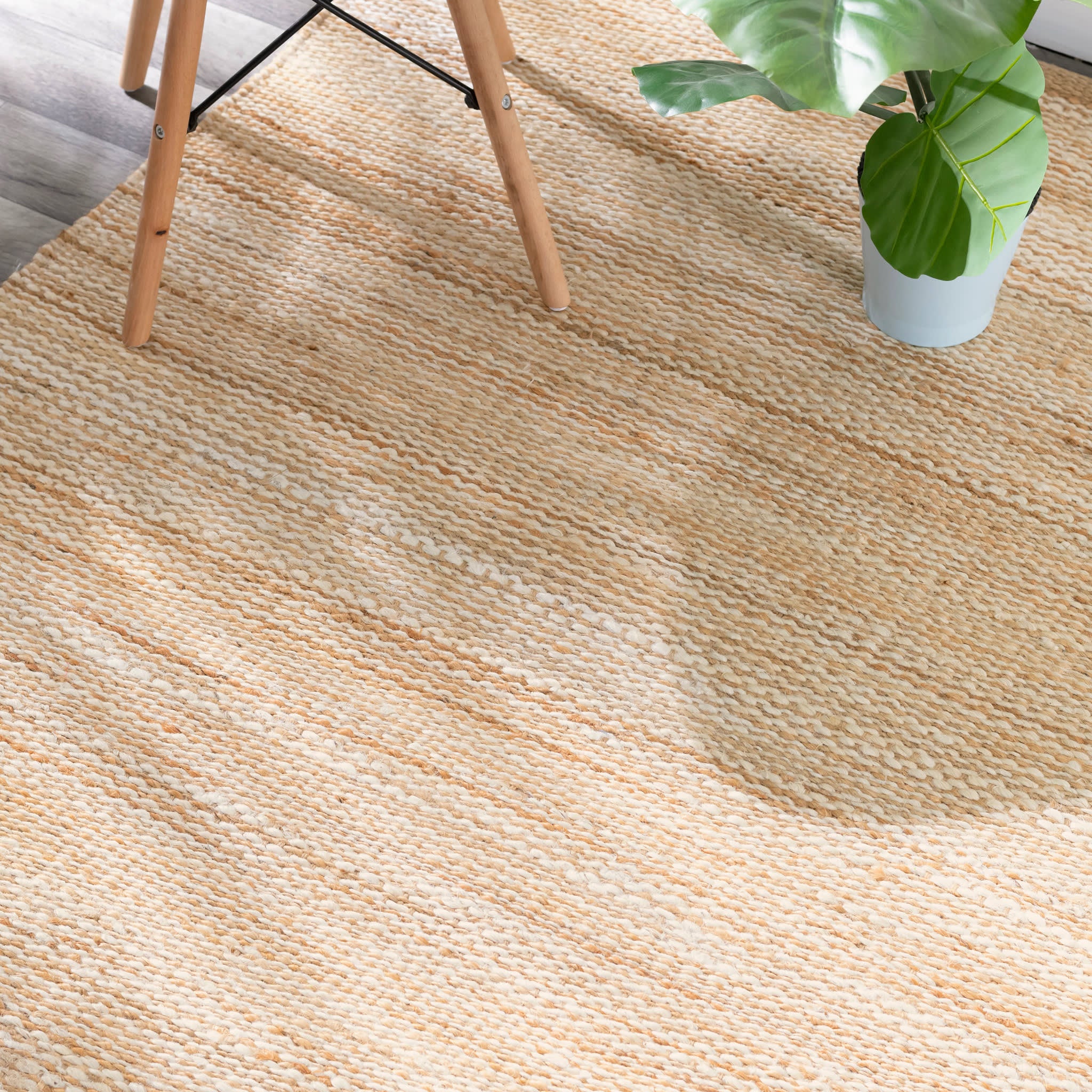 Striped Ivory/Natural Handwoven Jute Rug