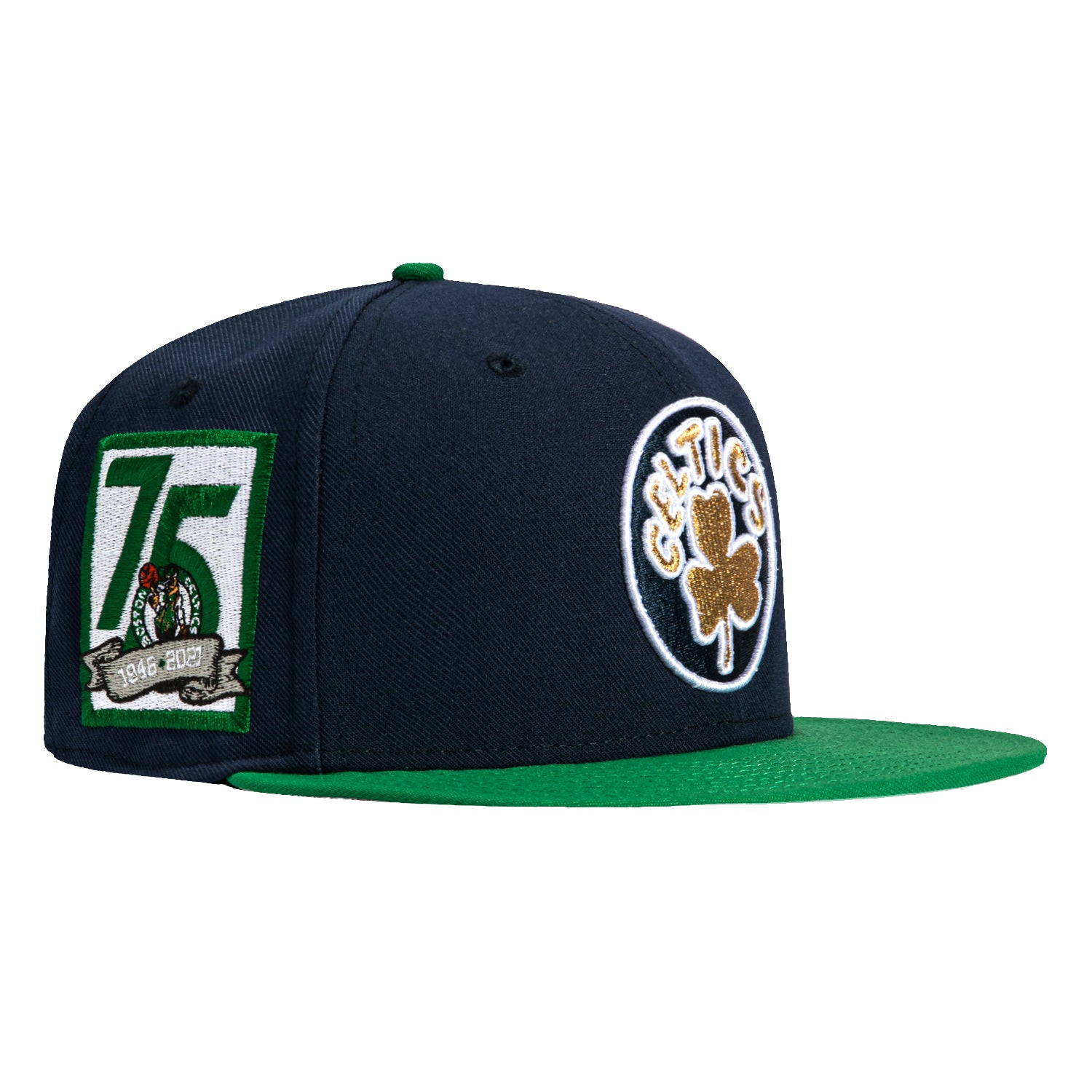 Mitchell & Ness Boston Celtics 75th Anniversary Patch Hat - Navy, Green