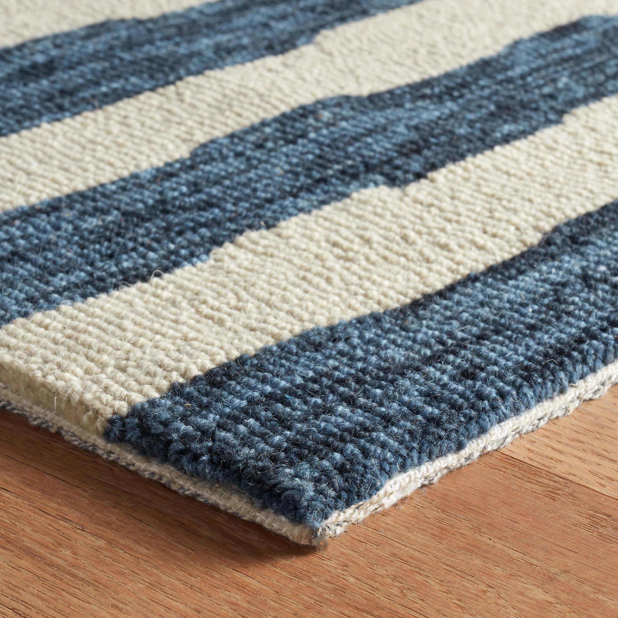 Silas Stripe Navy Hand Micro Hooked Wool Rug