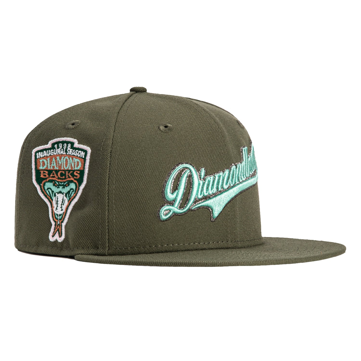 New Era 59Fifty Arizona Diamondbacks Inaugural Patch Script Hat - Olive, Everest Green, Graphite