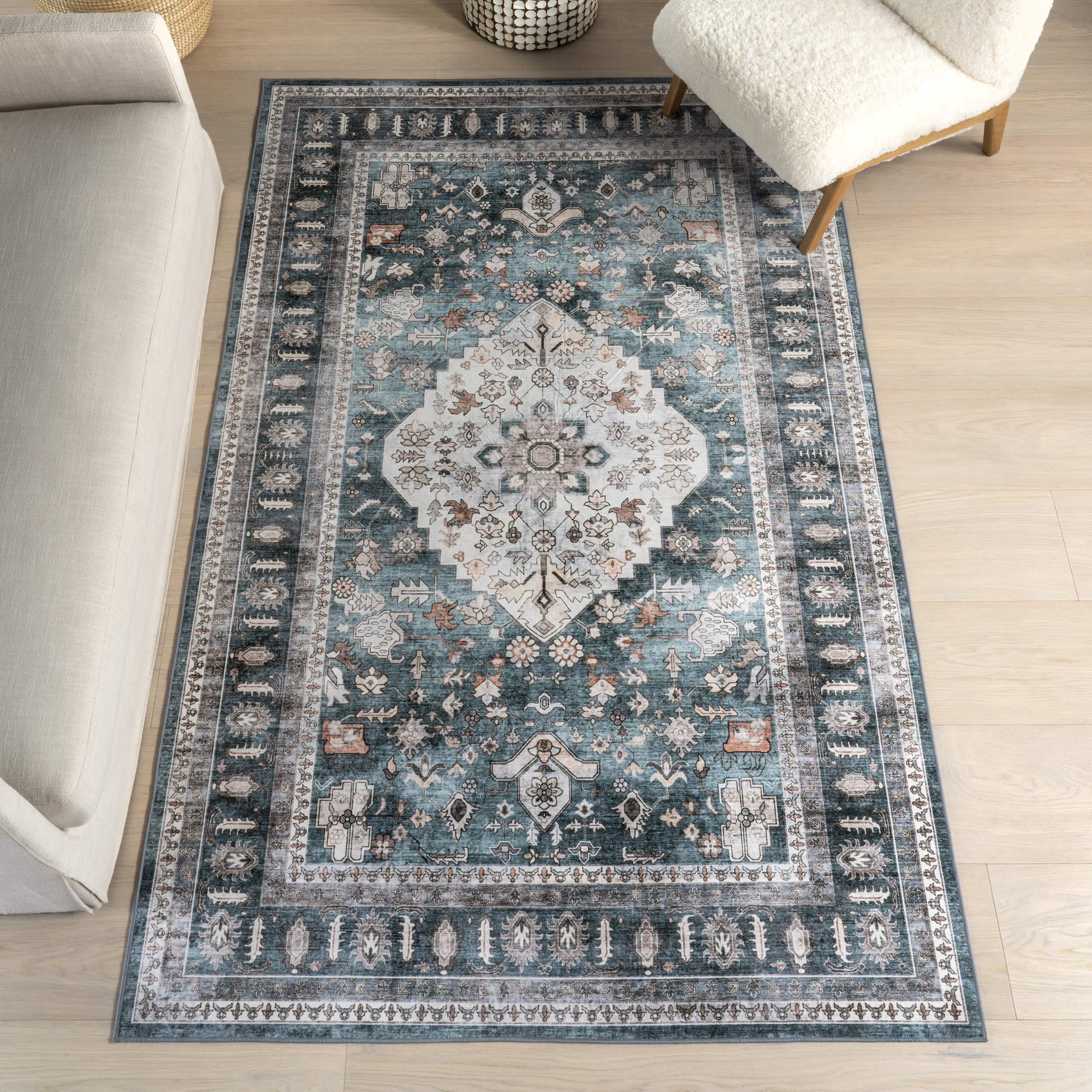 Keyara Spill Proof Washable Rug | Green