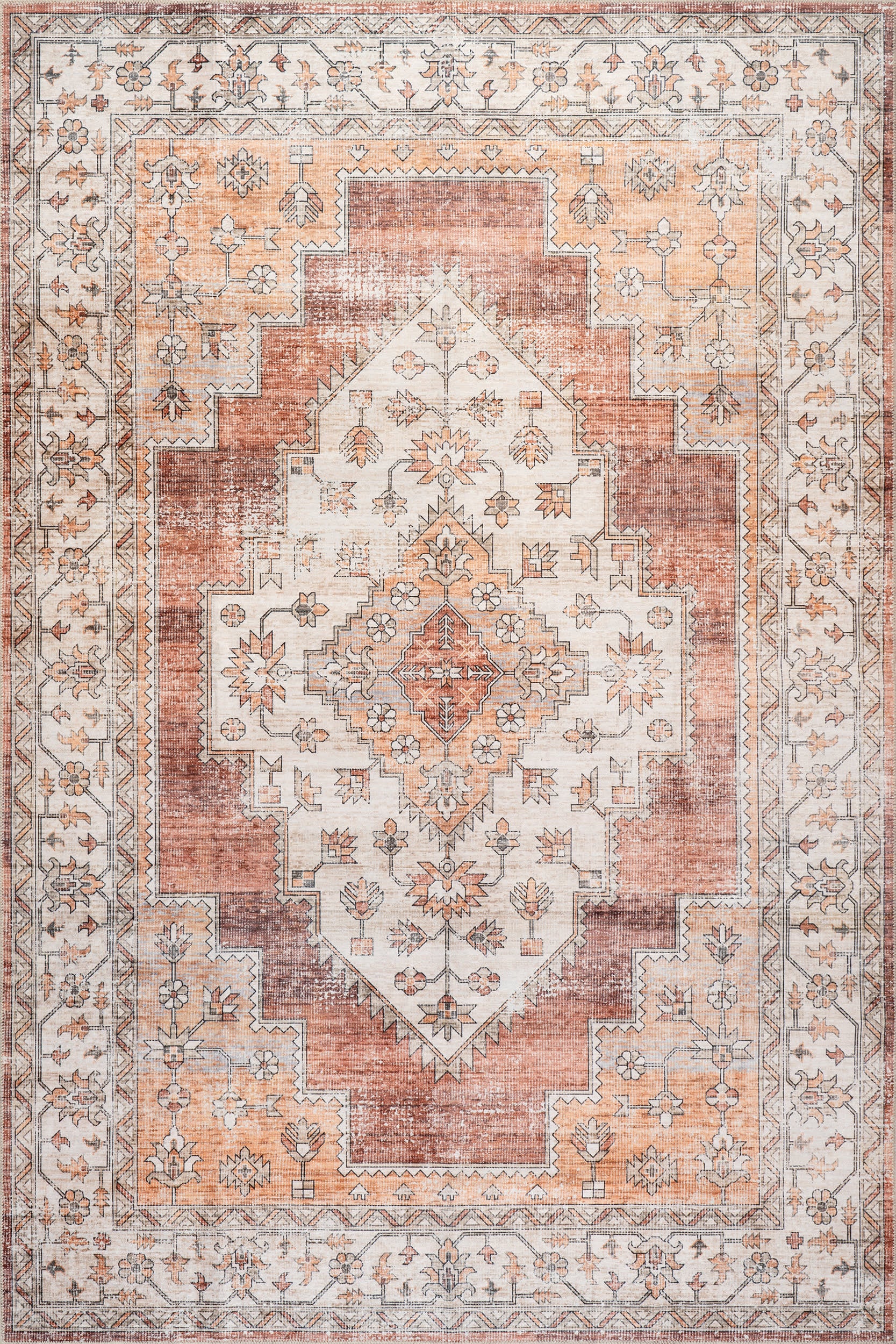 Maria Oasis Medallion Spill Proof Washable Rug | Rust