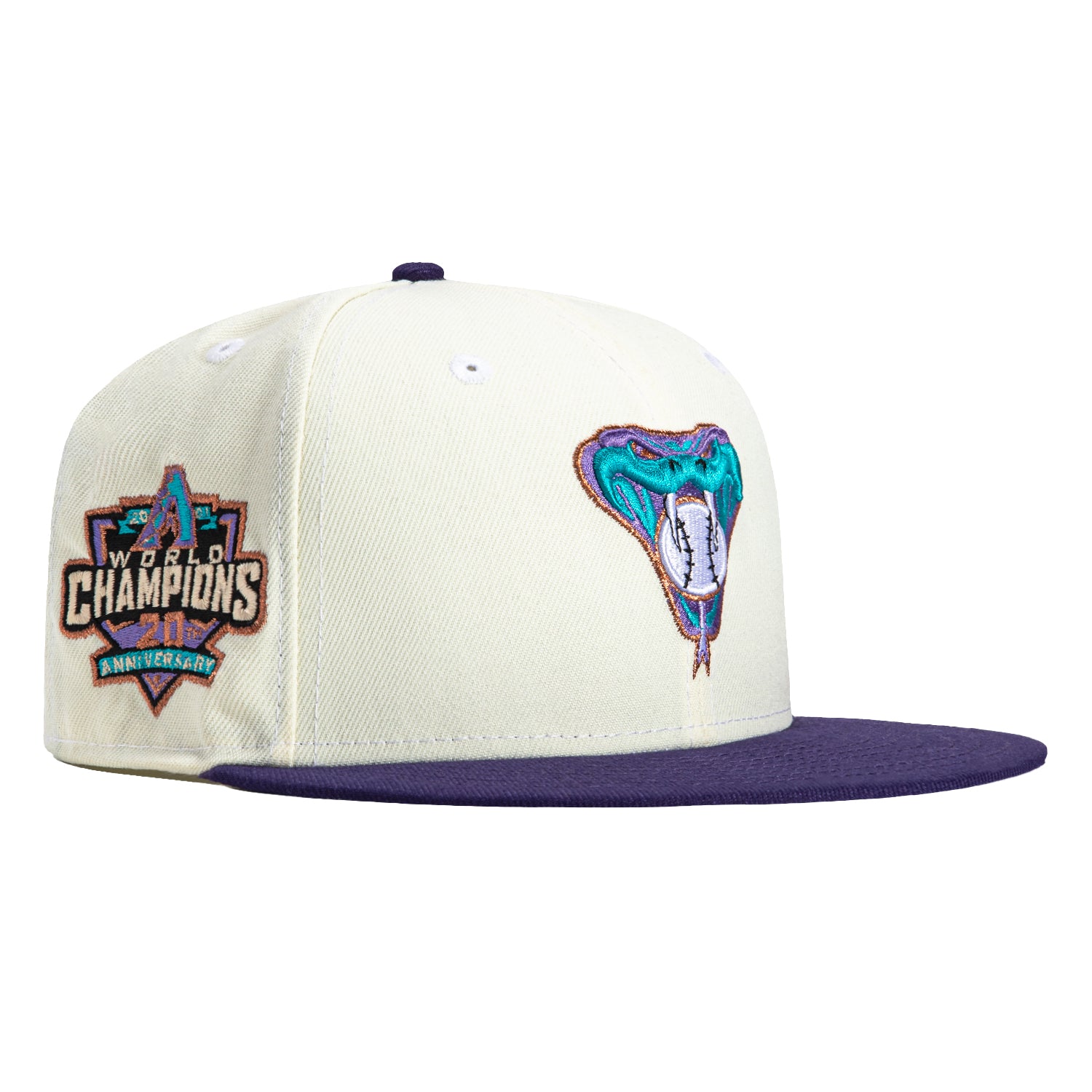 New Era 59Fifty White Dome Arizona Diamondbacks 20th Anniversary Patch D Hat - White, Purple