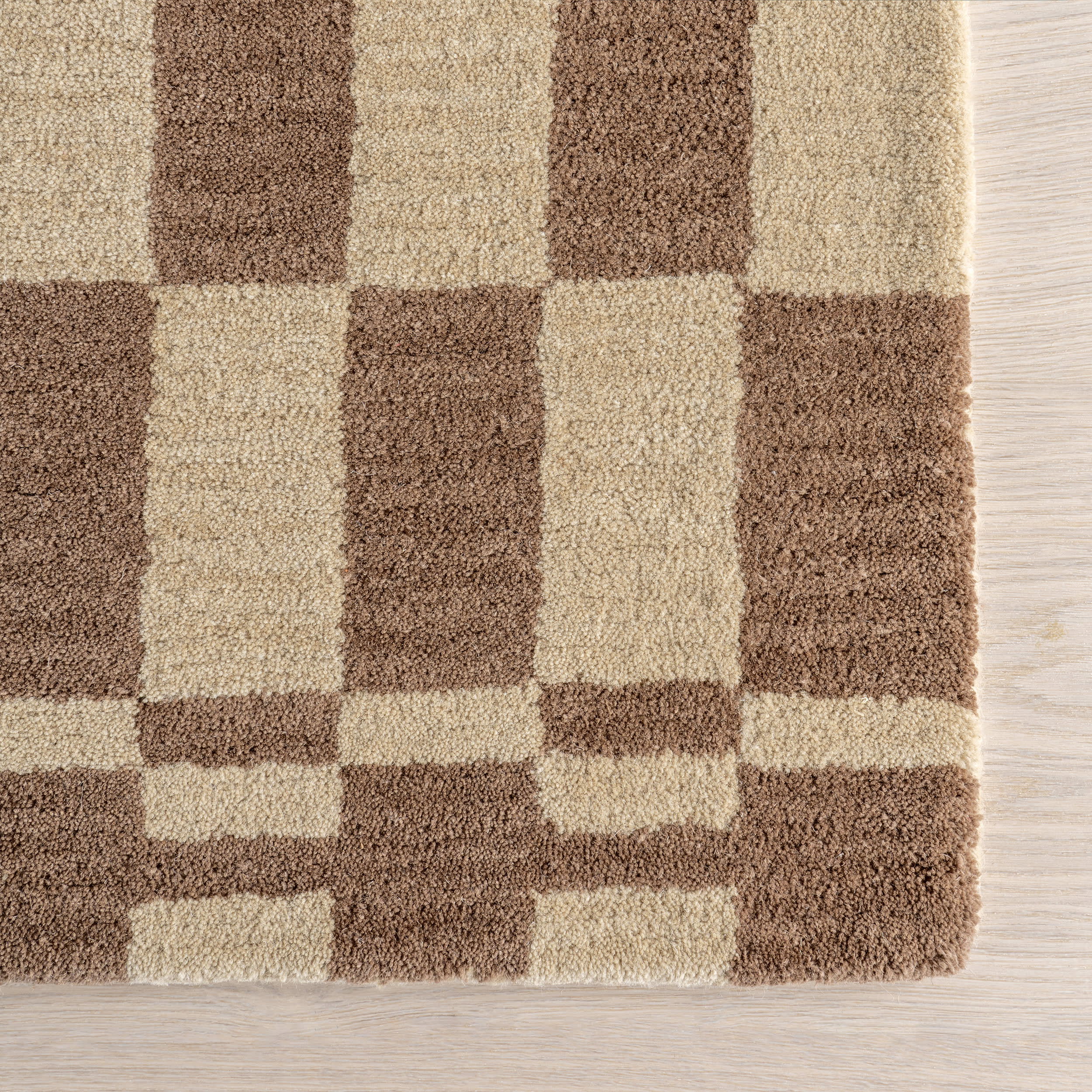 Kai Checkerboard Wool Rug | Mocha Brown