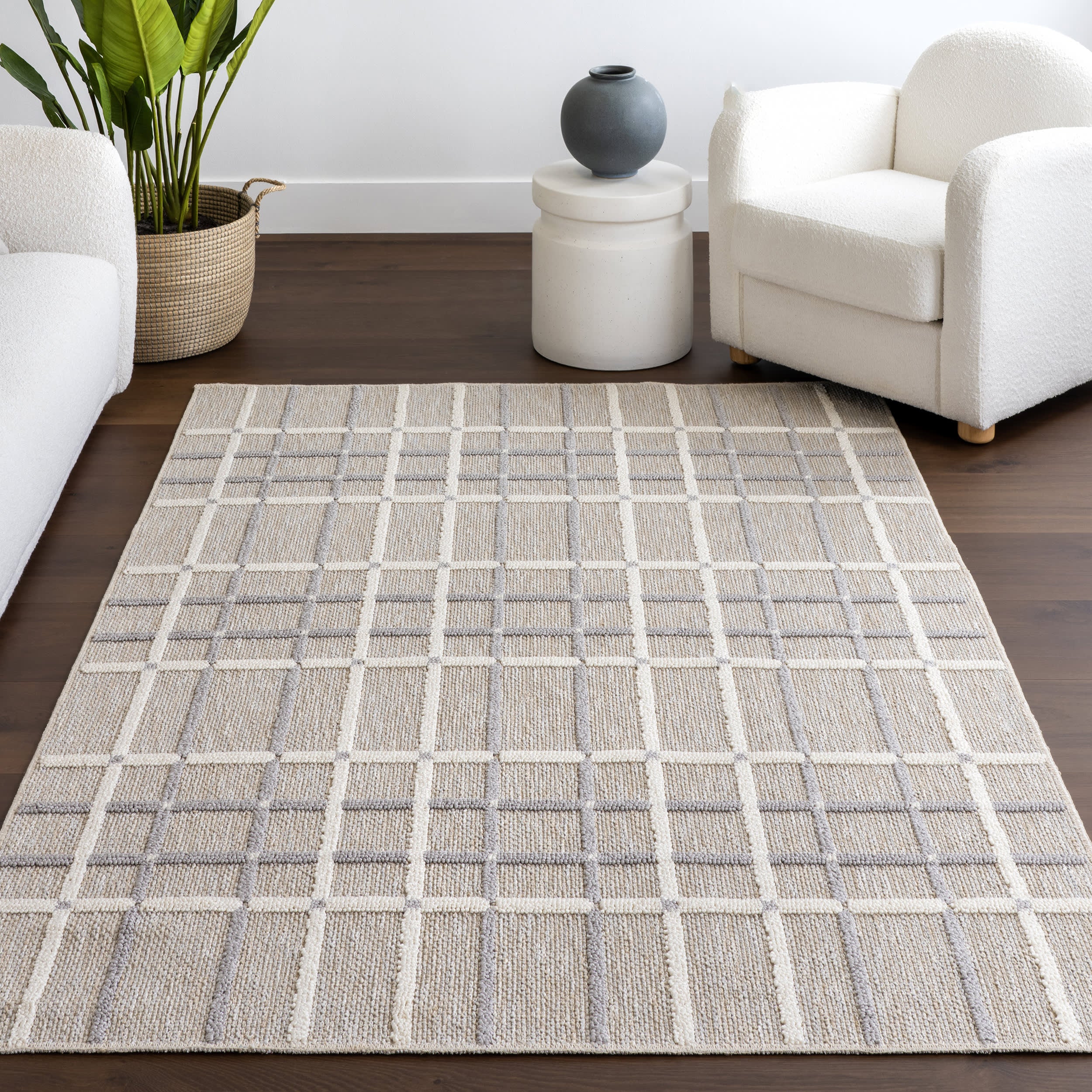 Fleur Striped Washable Rug | Light Grey