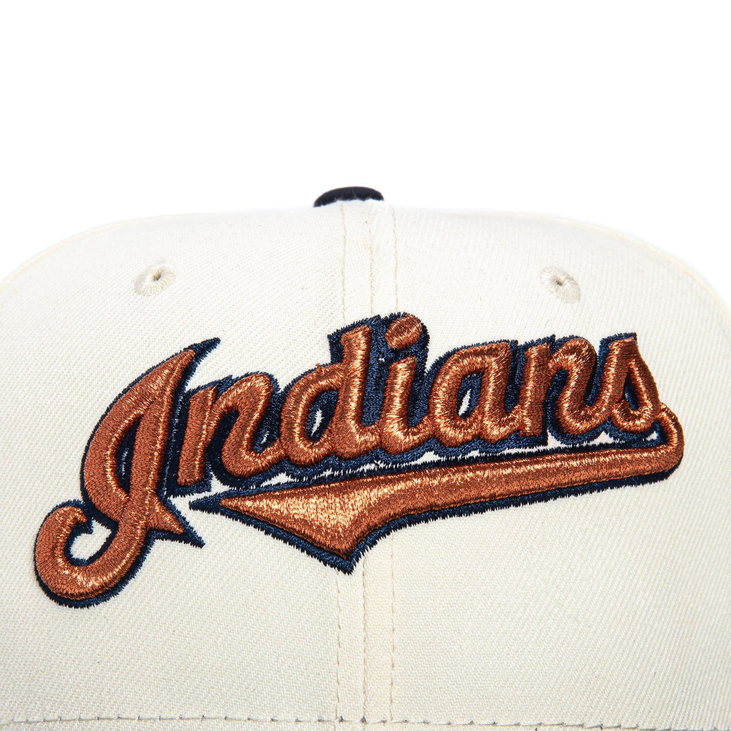 New Era 59Fifty Barbershop Cleveland Guardians Jacobs Field Patch Script Hat - White, Navy, Metallic Copper