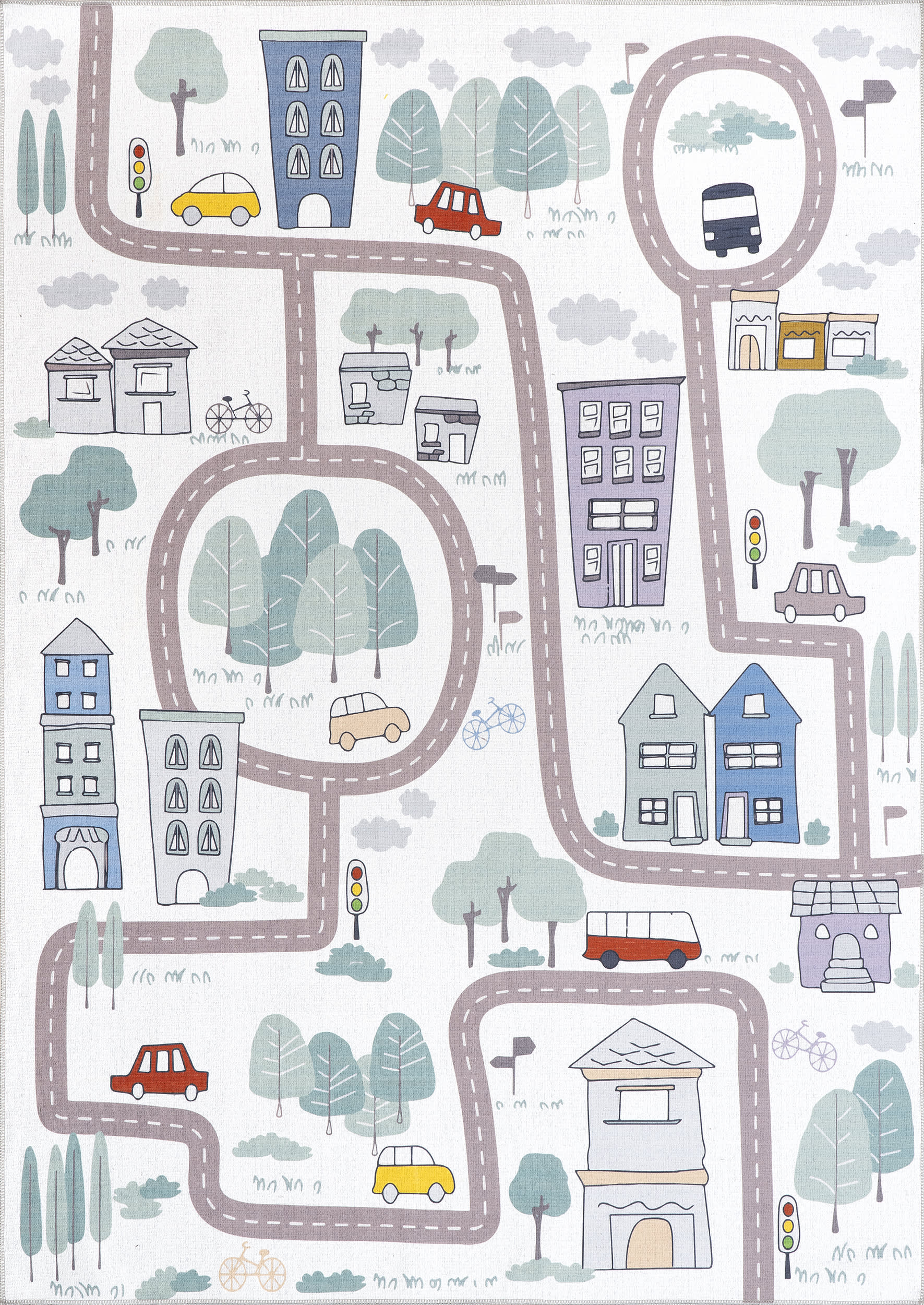 Washable Charlie Town Map Rug | White Multicolor