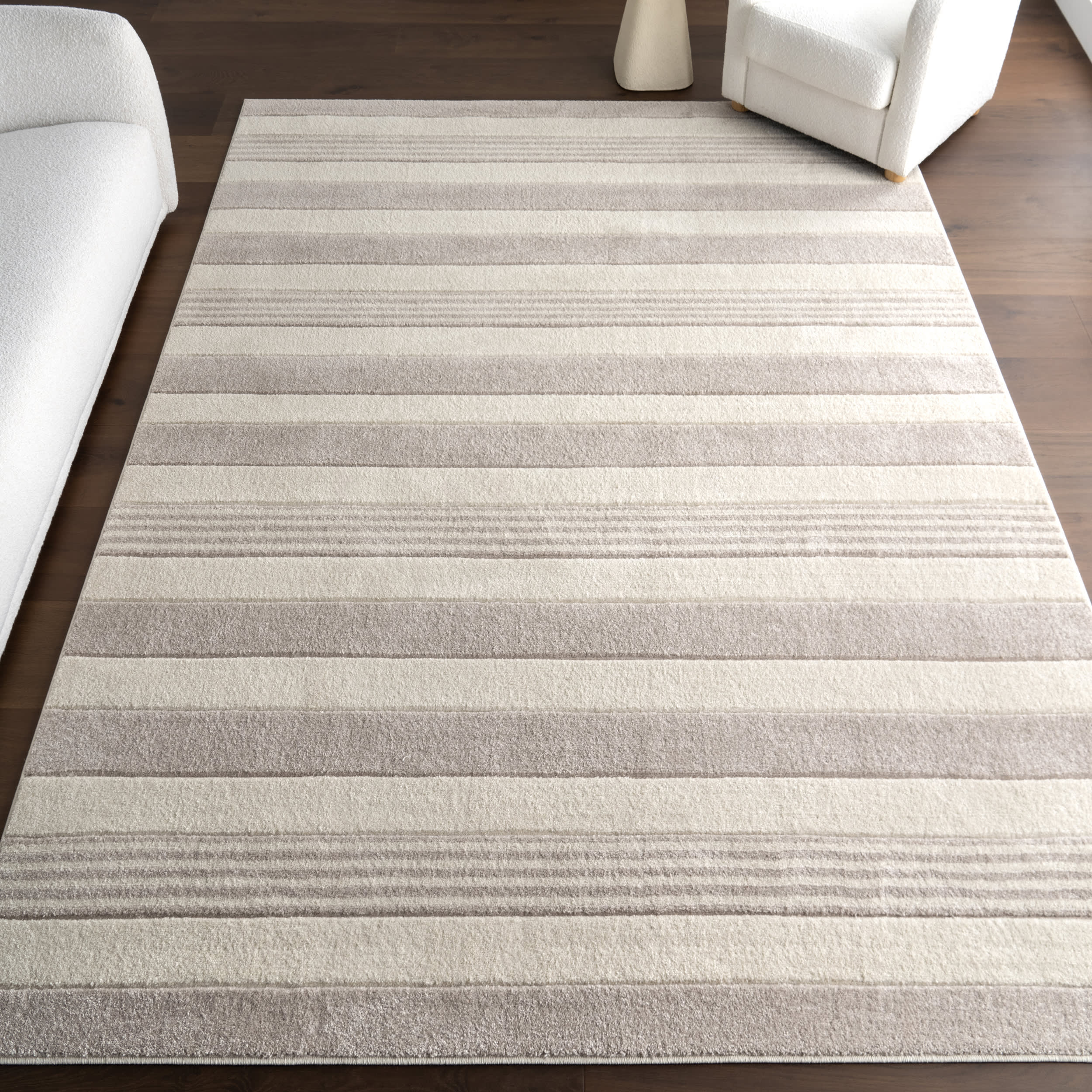 Virgie Classic Striped Rug | Light Grey