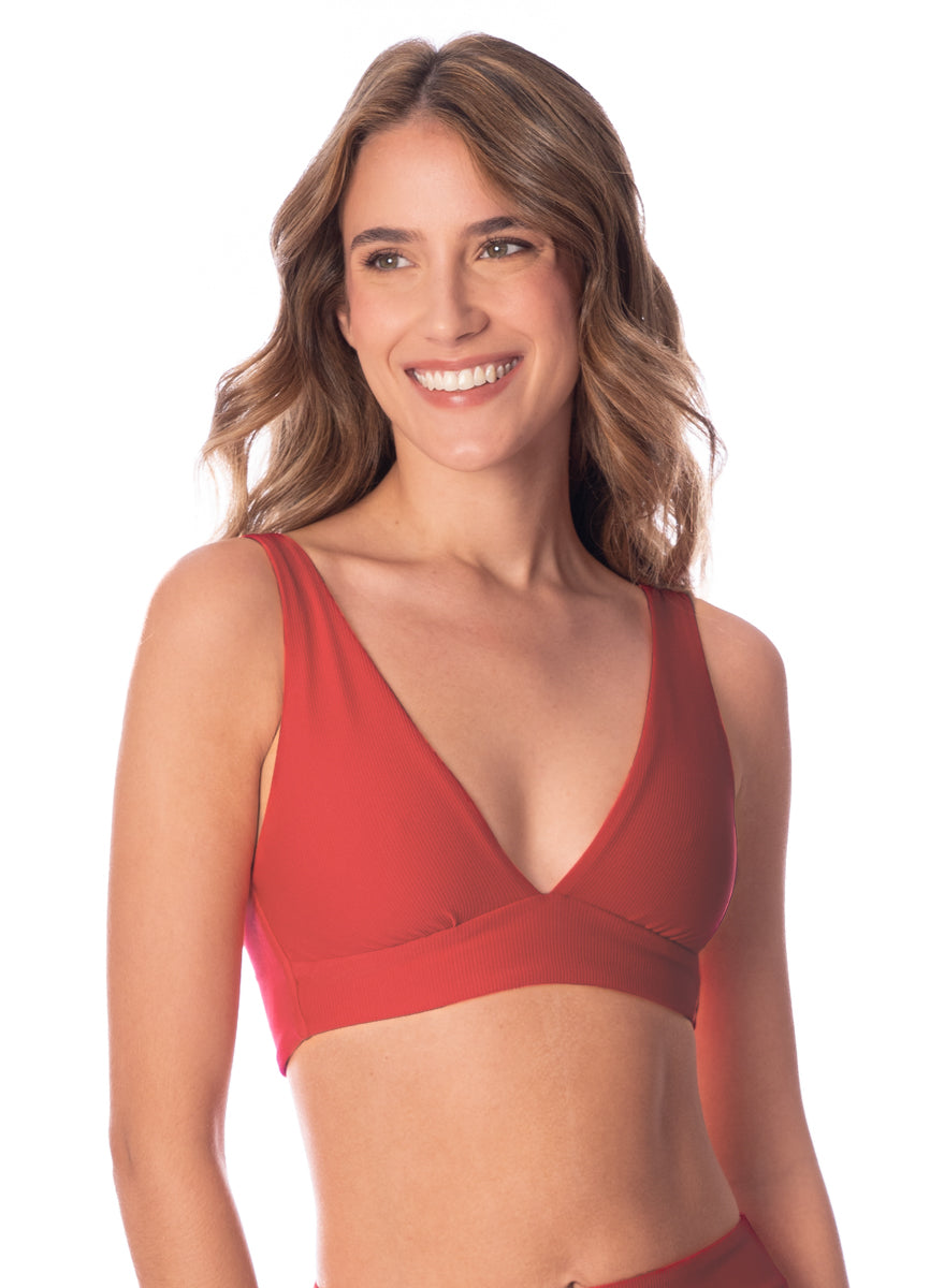 Maaji Red Camelia Allure Long Line Triangle Bikini Top