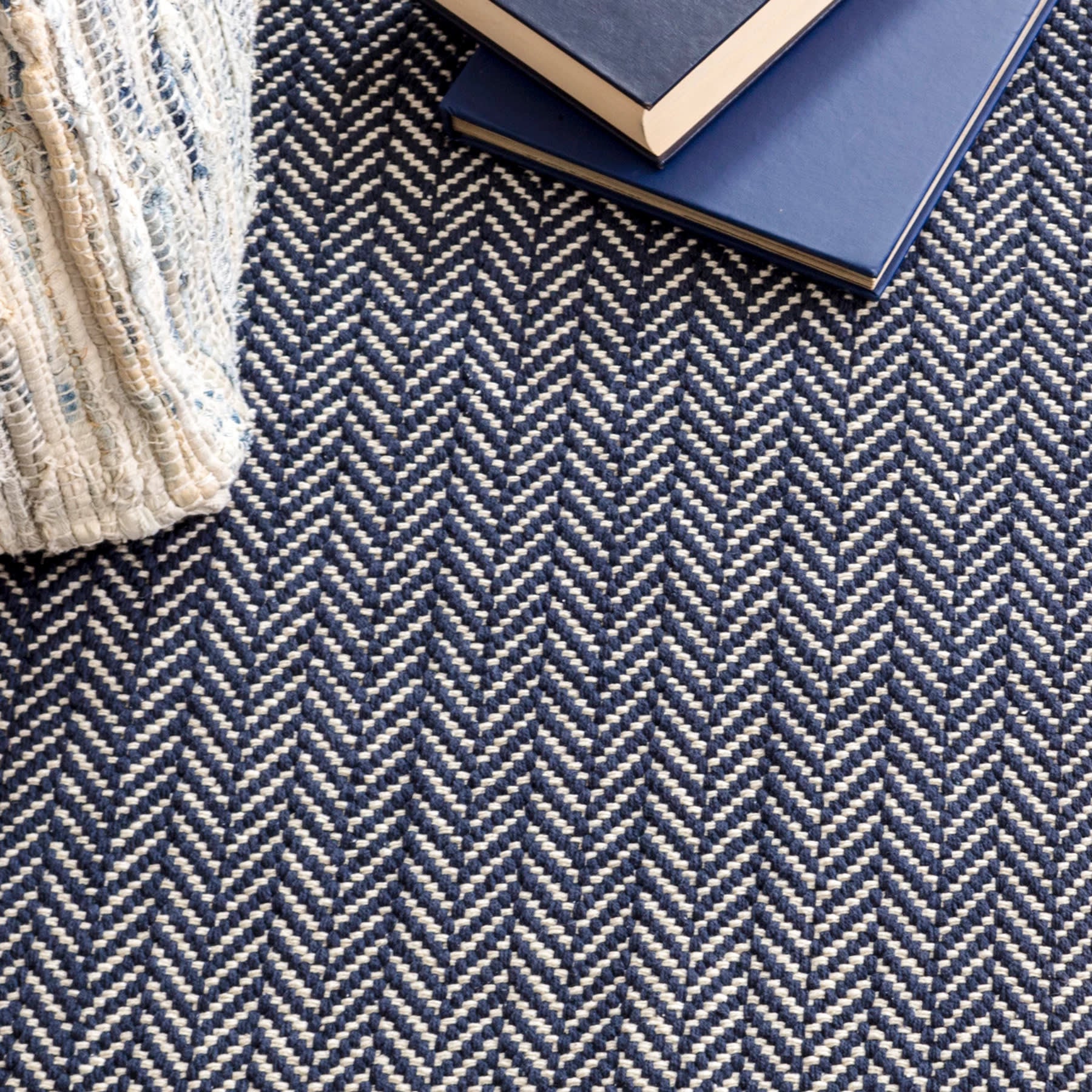 Herringbone Indigo Handwoven Cotton Rug