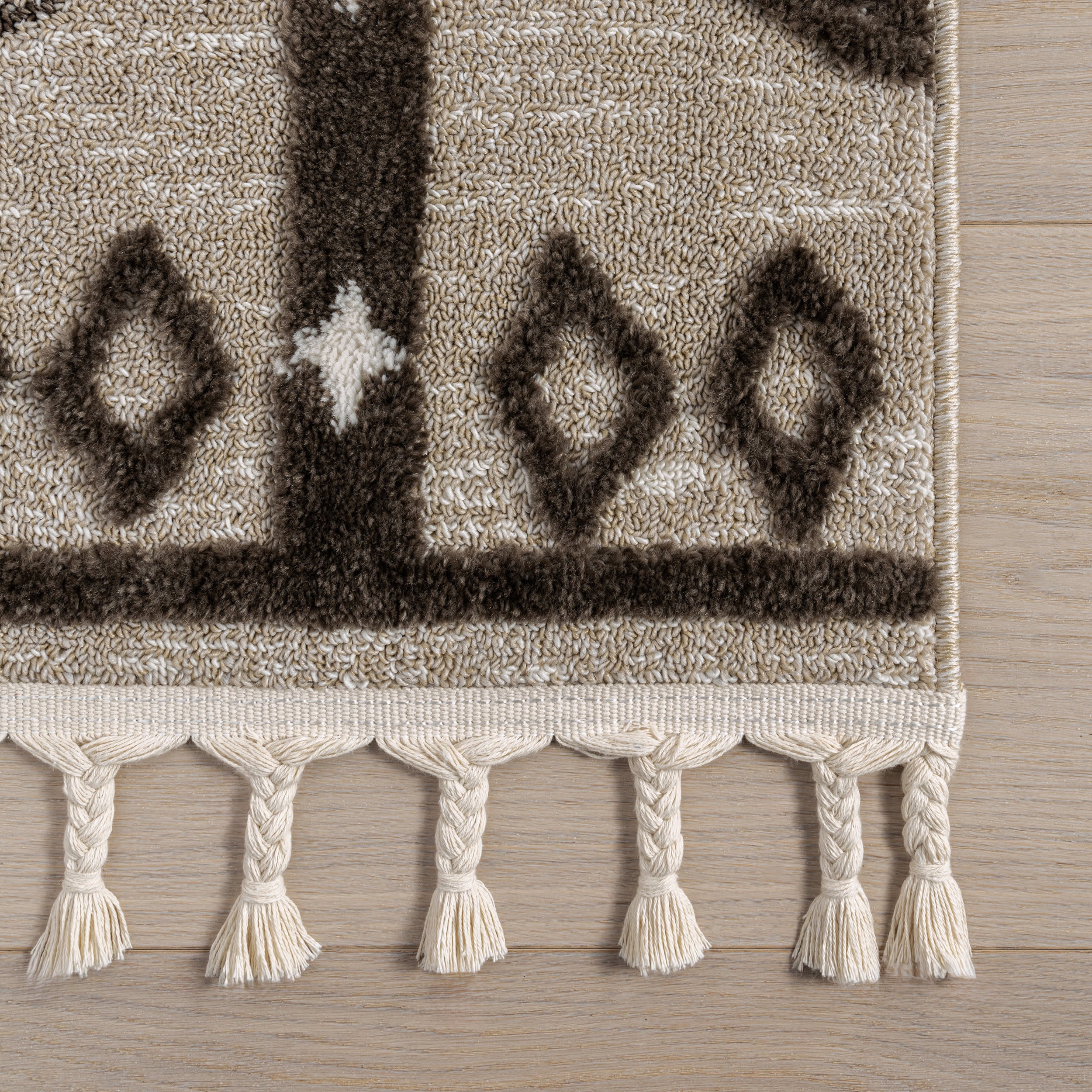 Autumn Geometric Tasseled Rug | Beige