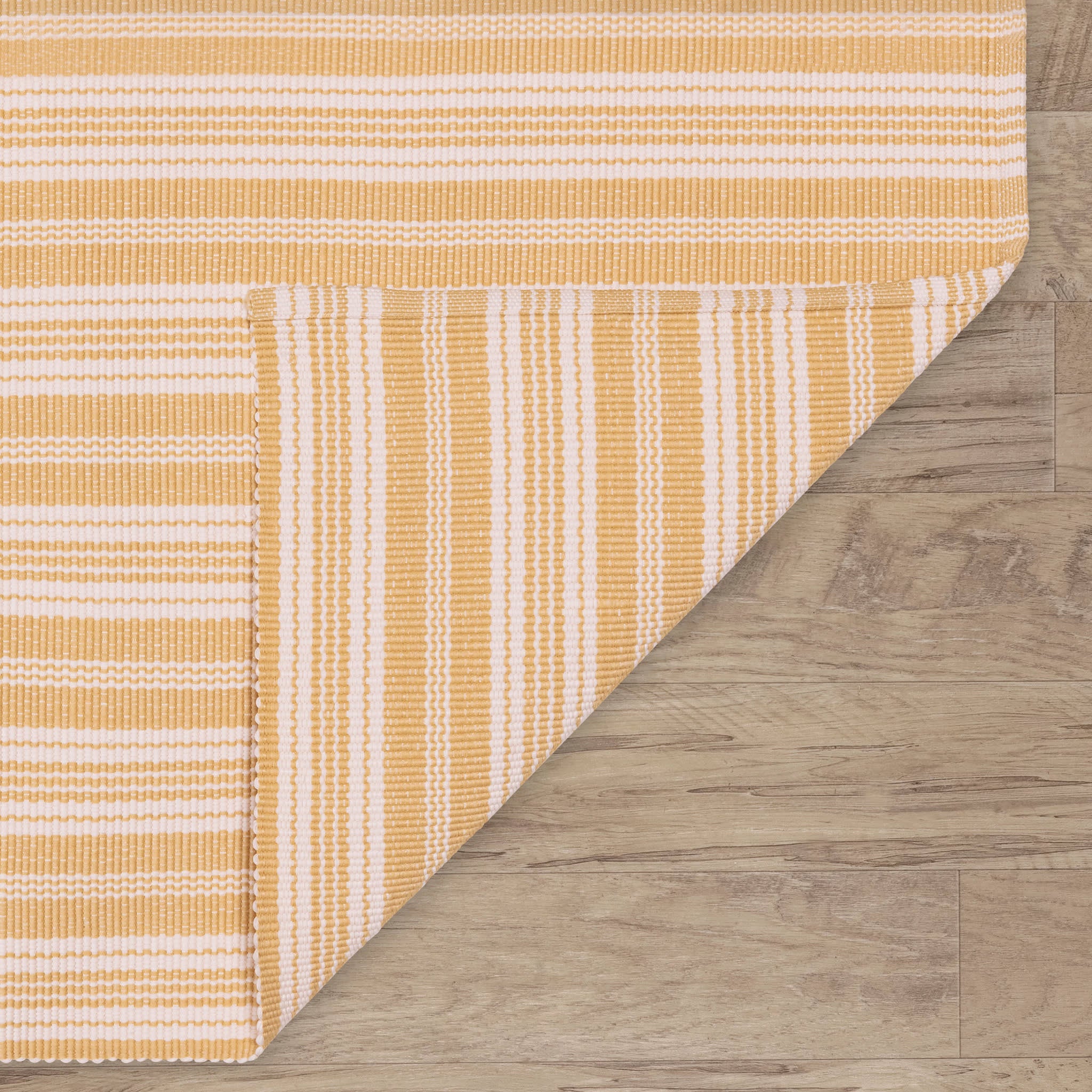 Ticking Stripe Gold/Ivory Handwoven Indoor/Outdoor Rug