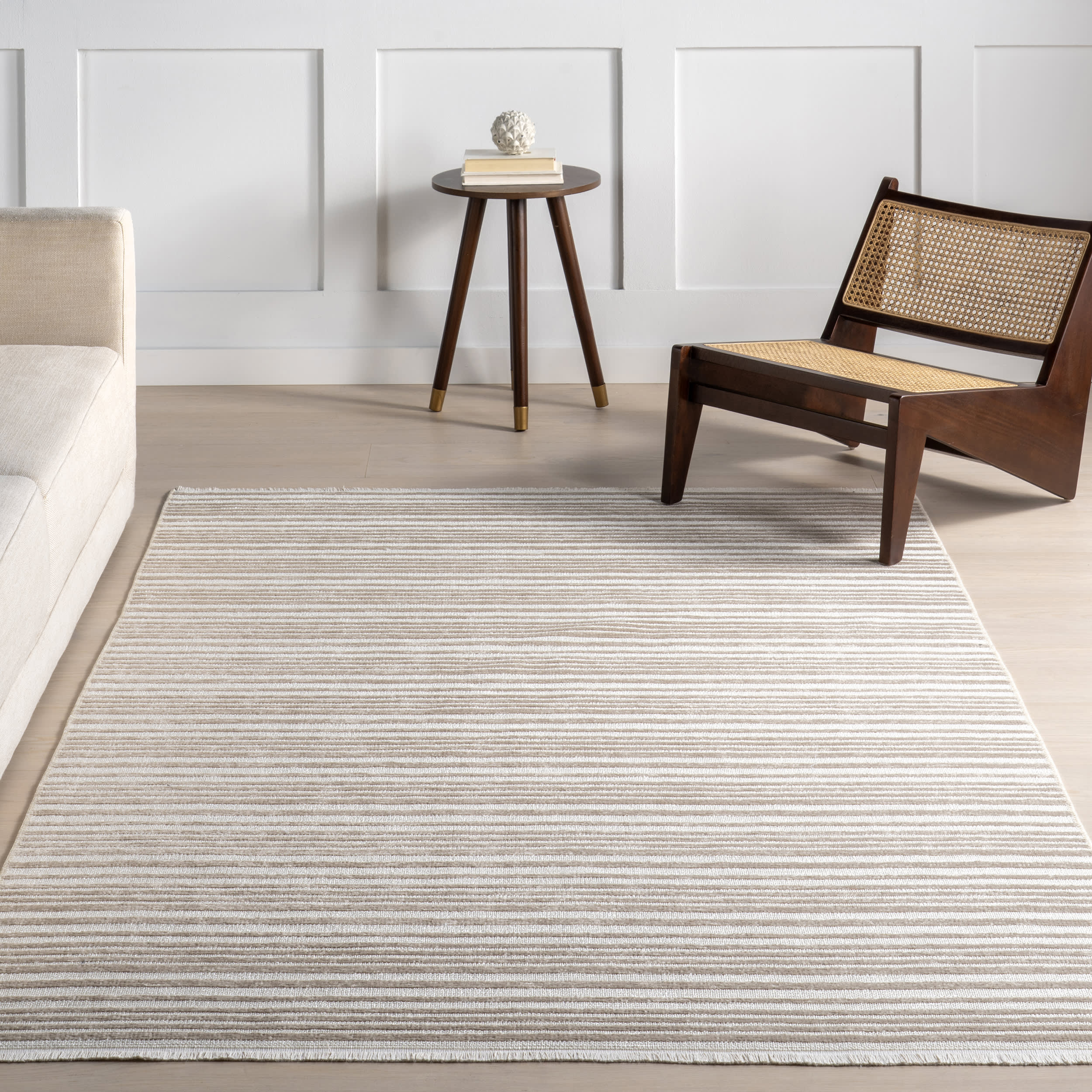 Melany Striped Reversible Washable Rug | Taupe