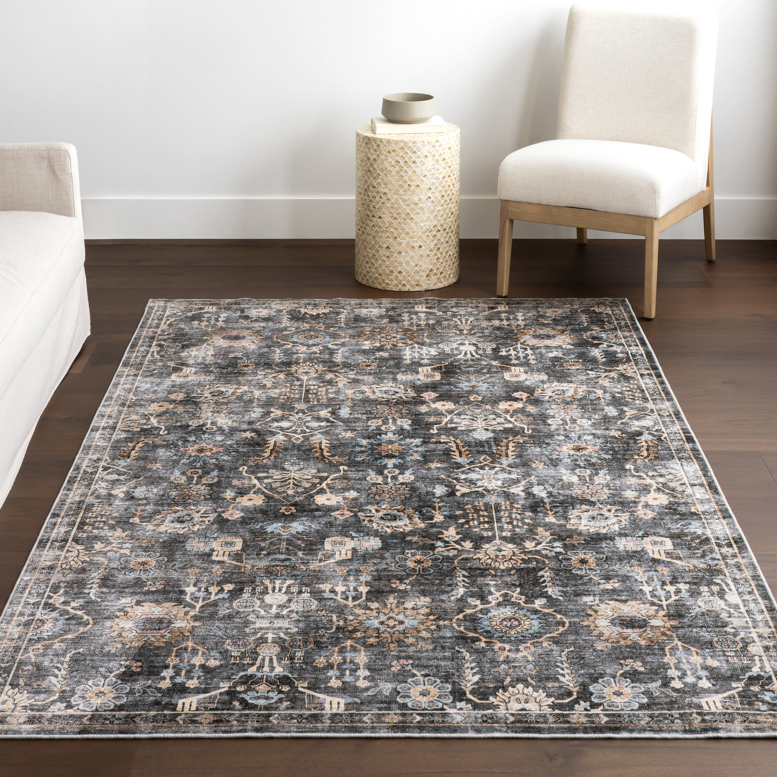 Jaylah Medallion Washable Rug | Charcoal