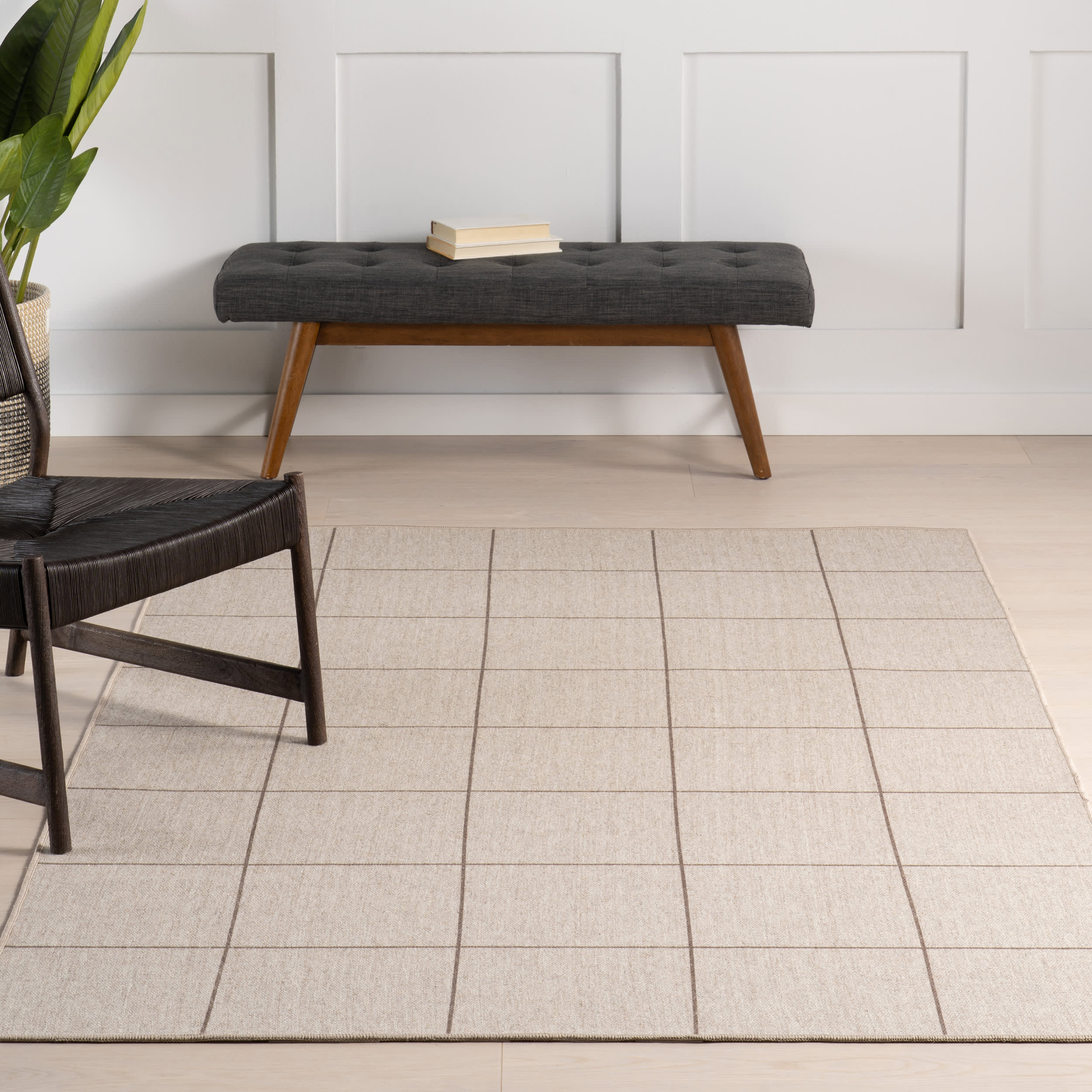 Blythe Checkered Washable Rug | Beige