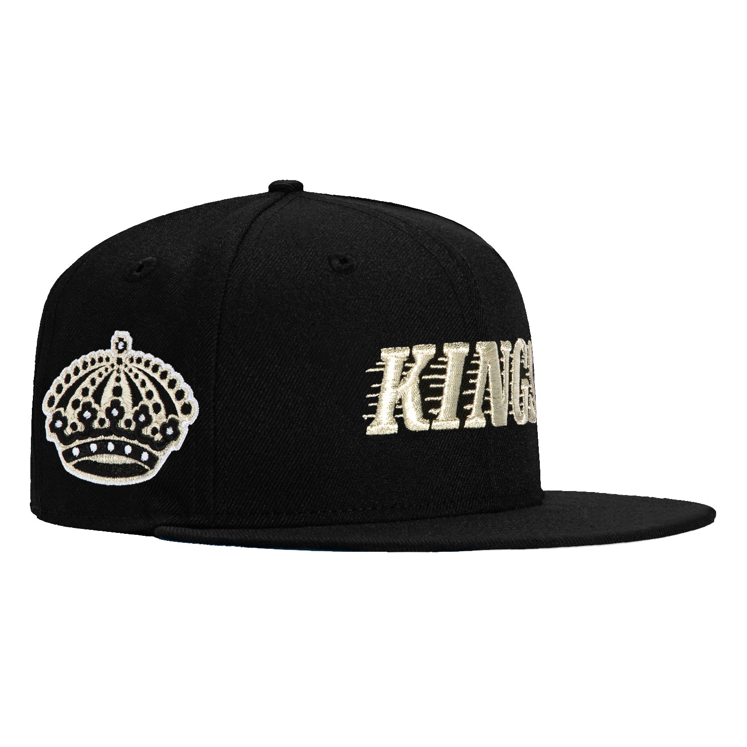 New Era 59Fifty Los Angeles Kings Logo Patch Script Hat - Black, Metallic Silver