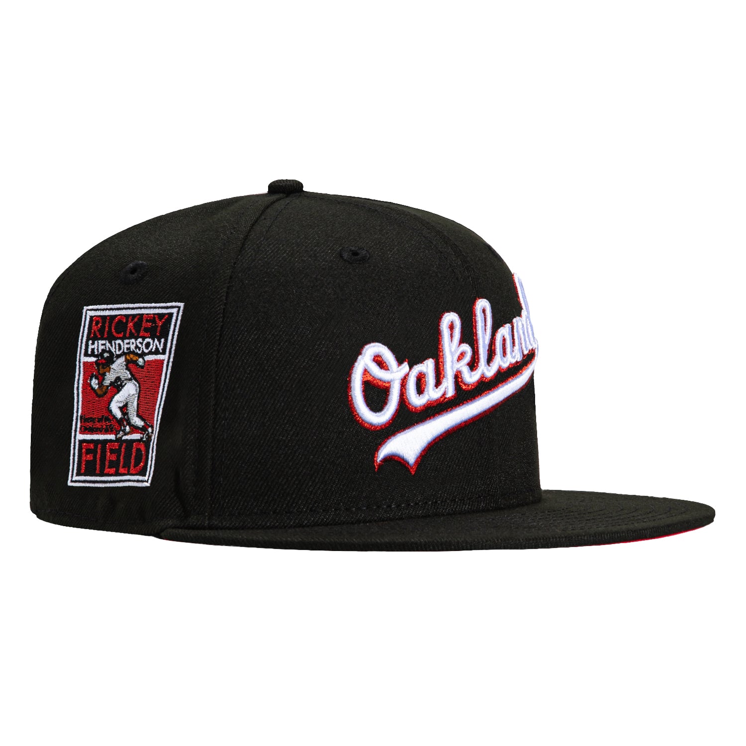 New Era 59Fifty Oakland Athletics Rickey Henderson Field Patch Red UV Script Hat - Black