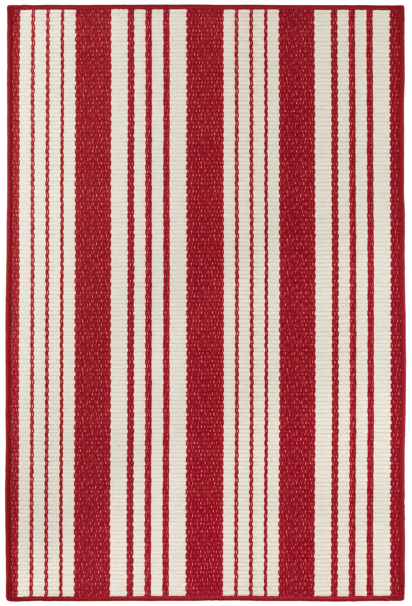 Abby Ticking Red Machine Washable Rug