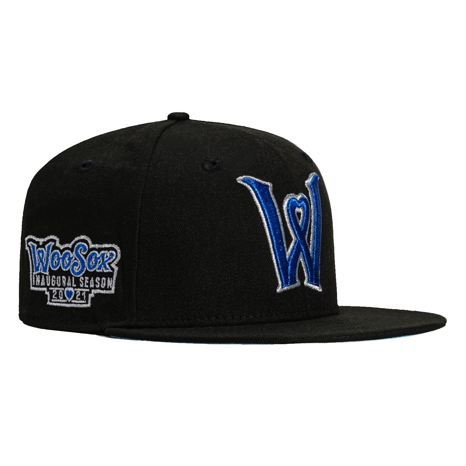 New Era 59Fifty Worcester Woo Sox Inaugural Season Patch Hat - Black, Royal, Metallic Silver