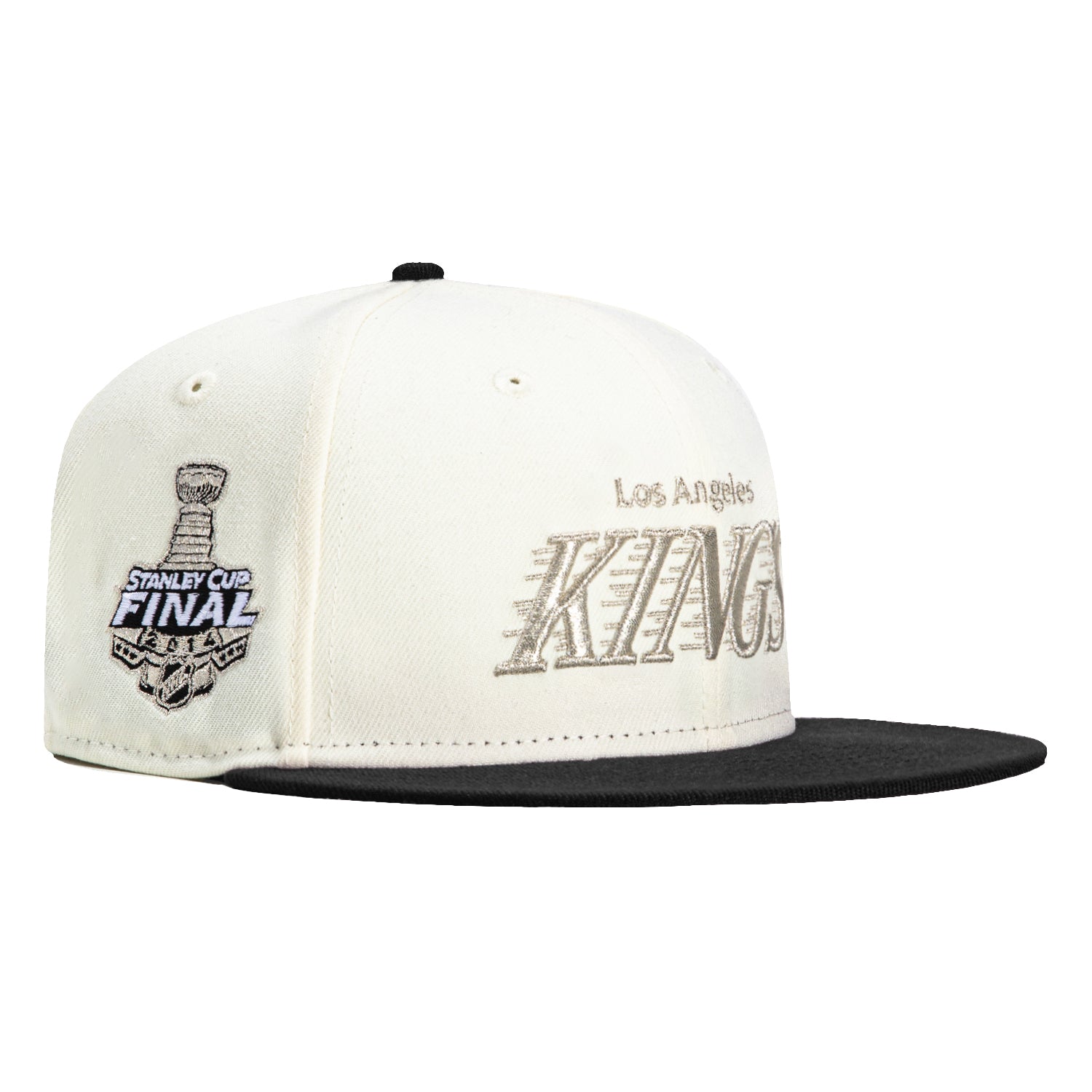 New Era 59Fifty Los Angeles Kings 2014 Stanley Cup Patch Word Hat - White, Black, Metallic Silver