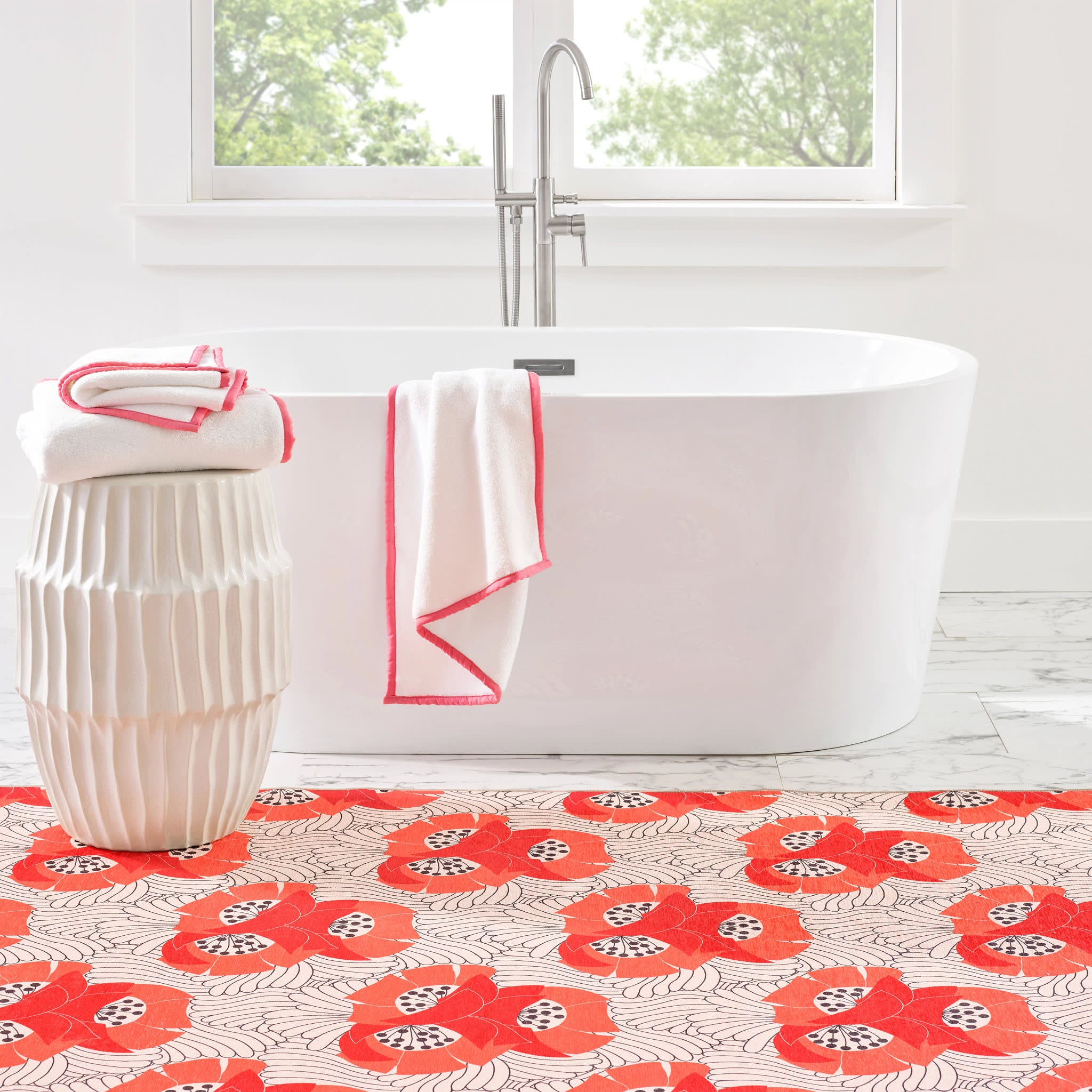 Japanese Poppy Multi Machine Washable Rug