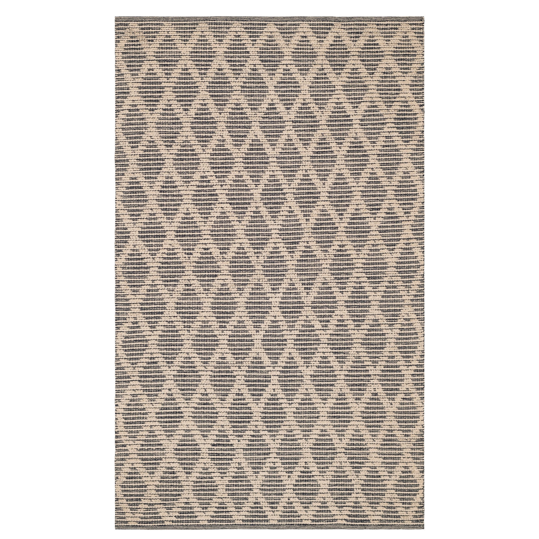 Textured Diamond Black/Ivory Handwoven Cotton Rug