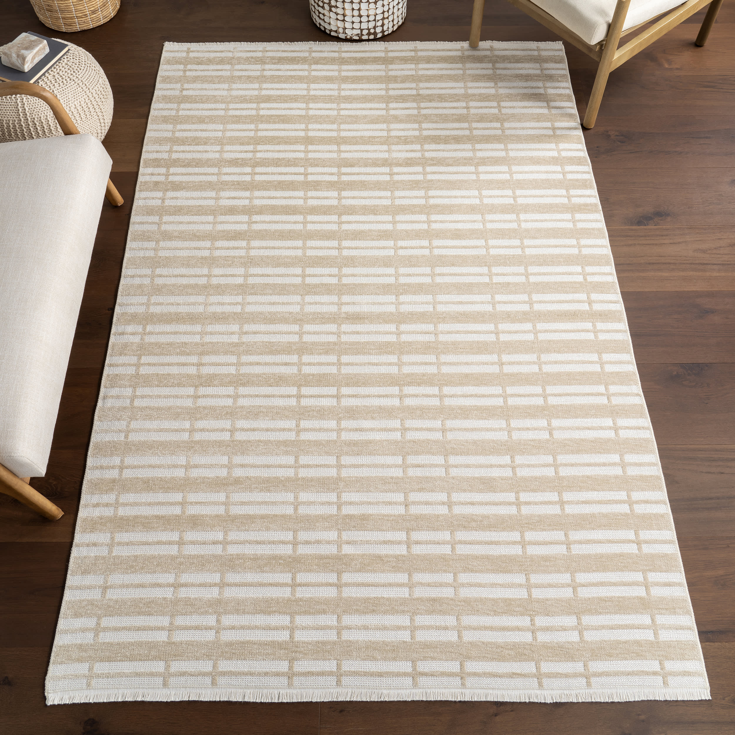 Malaya Striped Reversible Washable Rug | Taupe