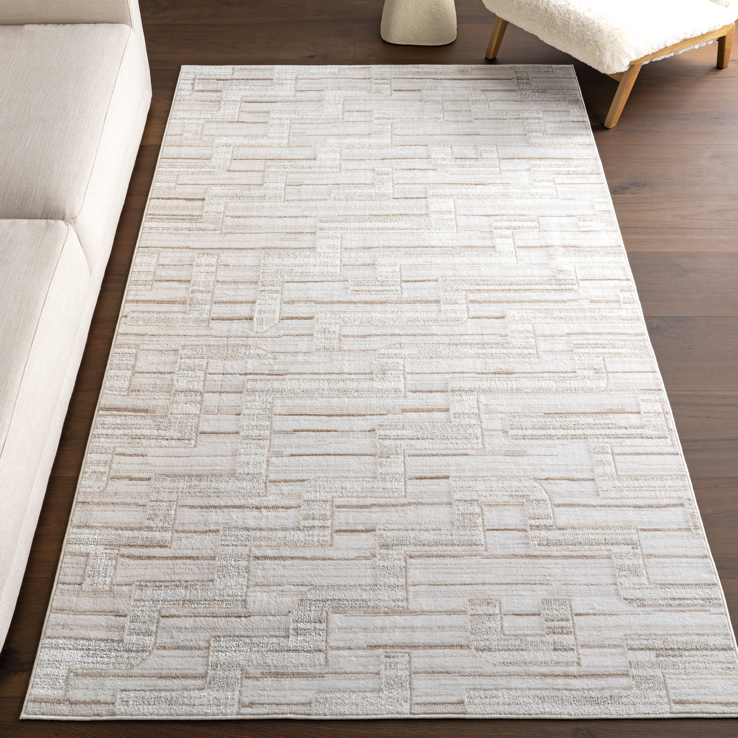 Chana Geometric Washable Rug | Ivory